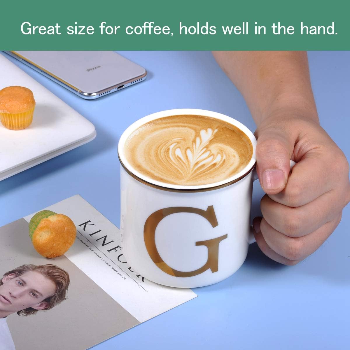 Miicol Ceramic Coffee Mug 16 oz, Monogram Coffee Cup, Golden Initial Tea Mug, Personalized Tea Cup, Unique Gift, Large Mug for Home, Office, Letter G