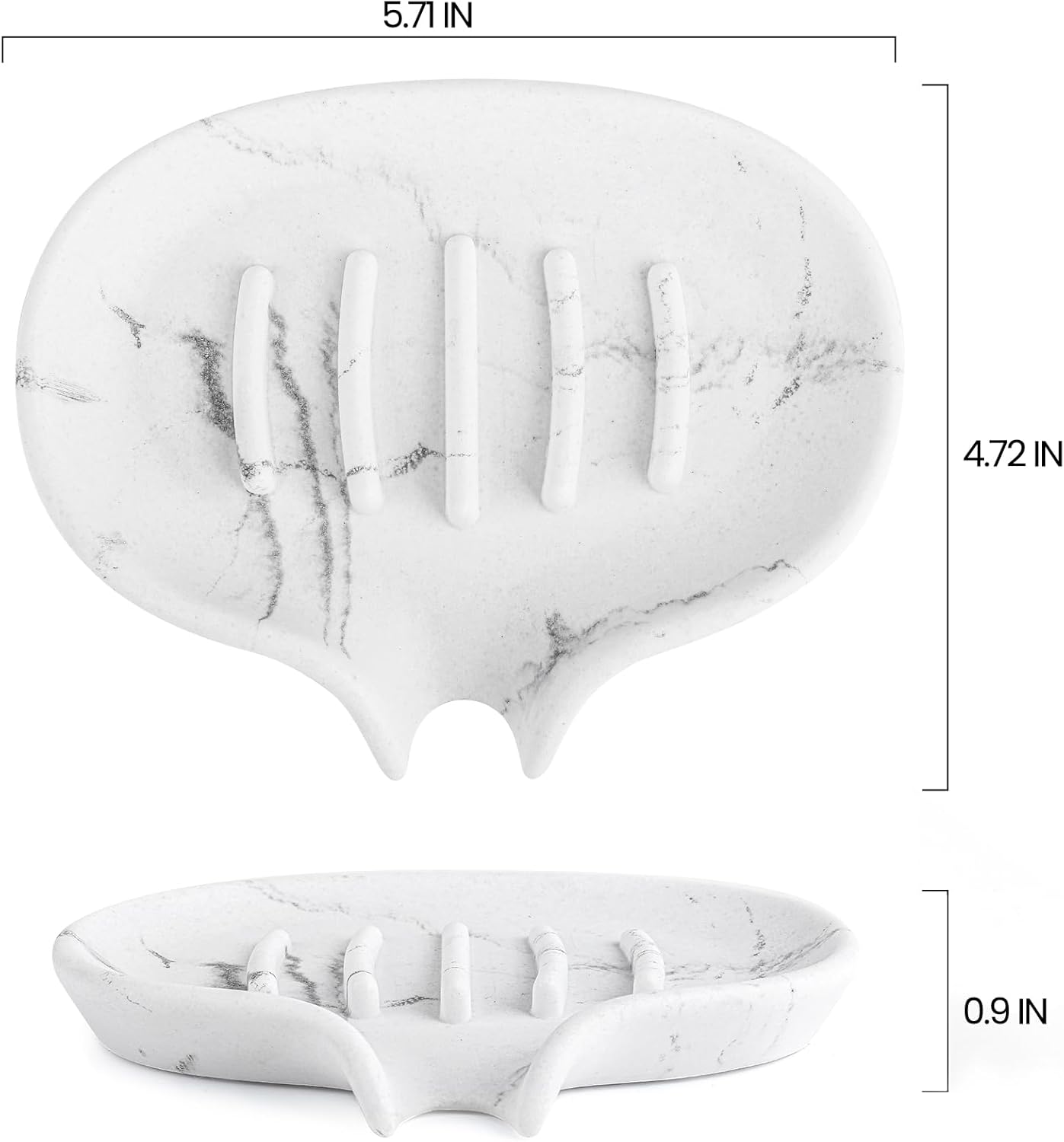 Soap Dish with Drain- Self Draining Bar Soap Holder for Shower, Marble Look Soap Savers Soap Tray Sponge Holder for Kitchen, Bathroom, Bathtub Sink, White