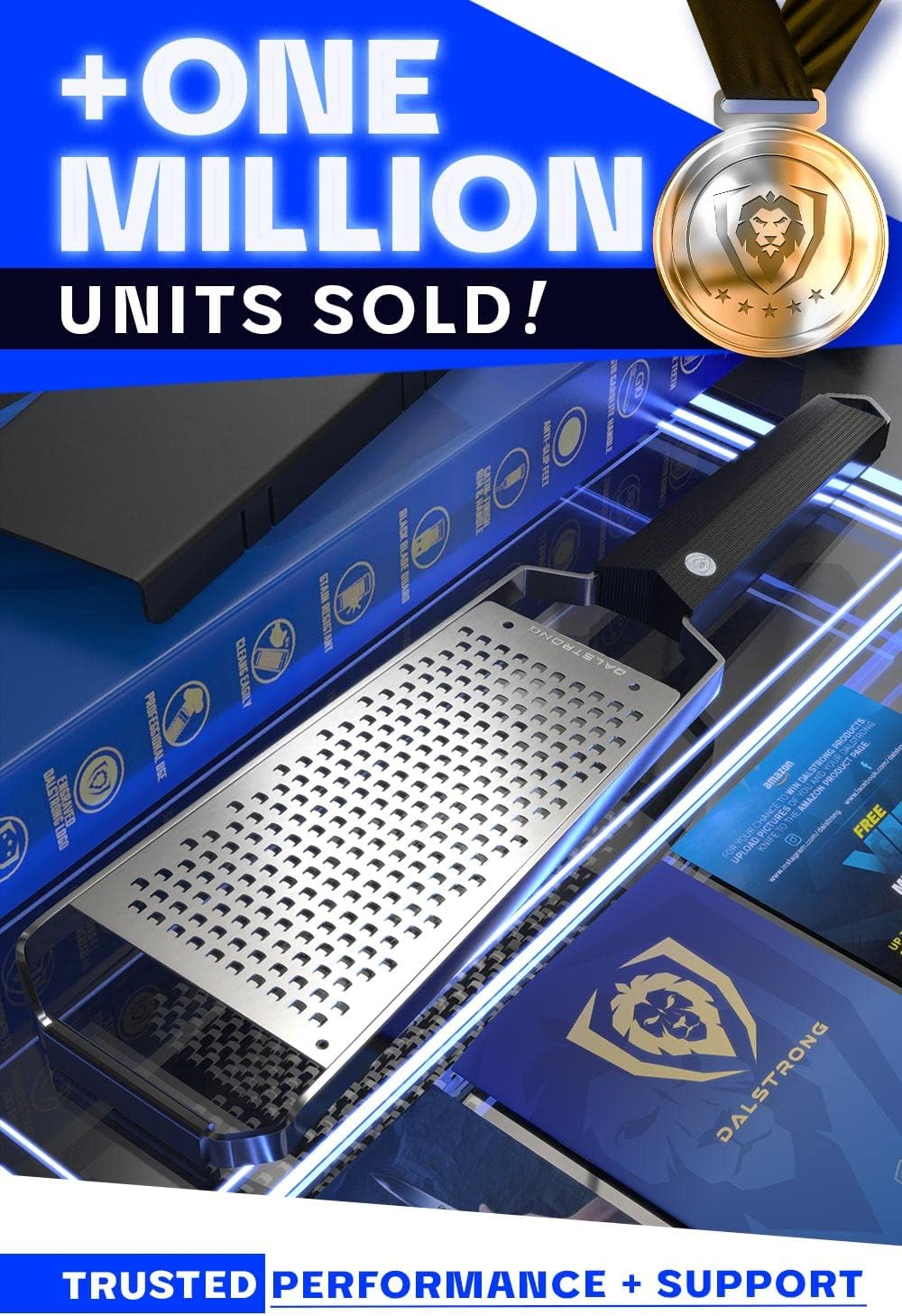 Dalstrong Professional Wide Cheese Grater - Coarse - #304 Stainless Steel Blade - G10 Handle Kitchen Shredder - w/Blade Cover - Hard/Medium Cheese, Shallots, Garlic, Ginger - NSF Certified