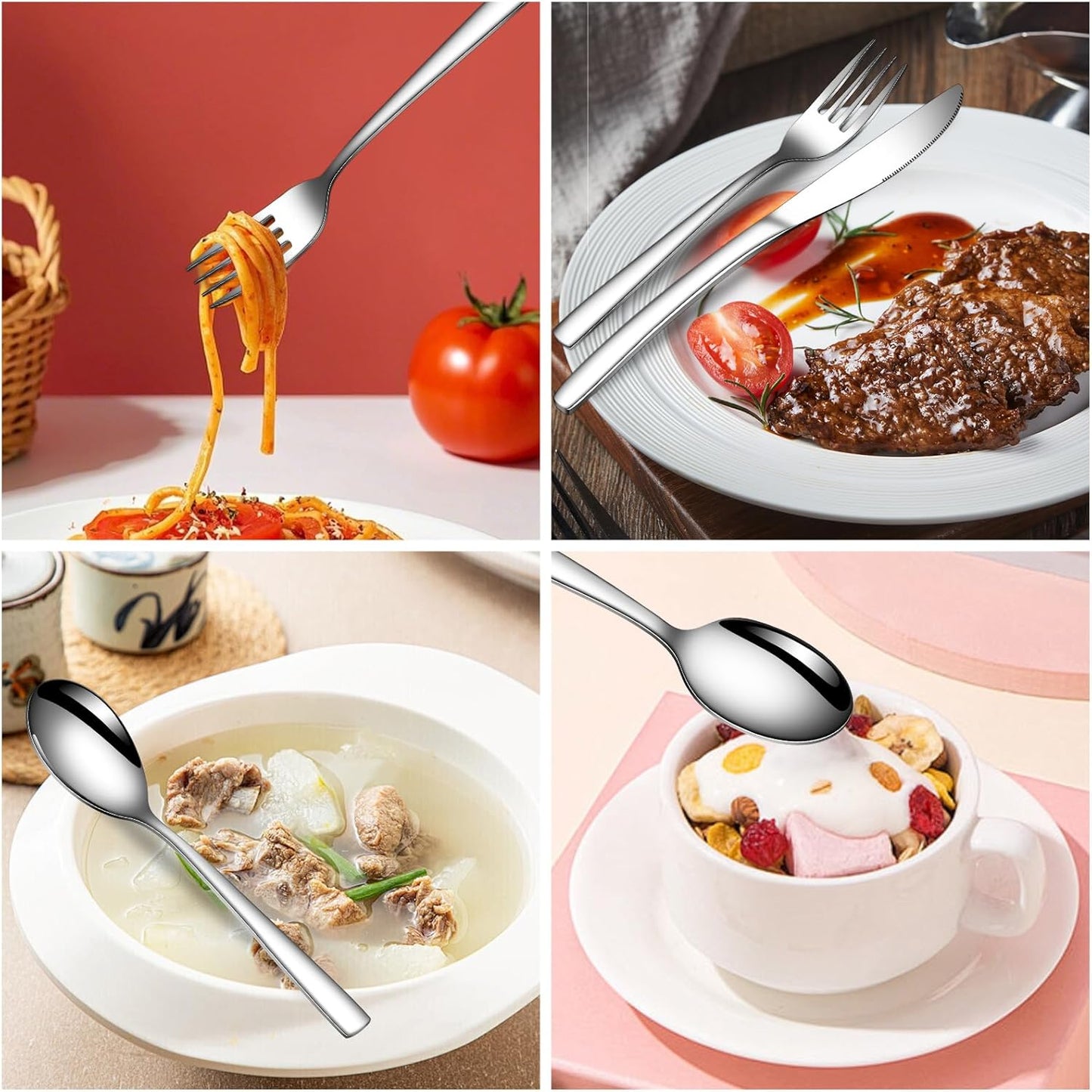 Silverware Set with Steak Knives,20-Piece Heavy Duty Flatware Cutlery Set for 4,Food-Grade Stainless Steel Tableware Eating utensils Sets,Mirror Finished Knives Forks and Spoons Set for Home