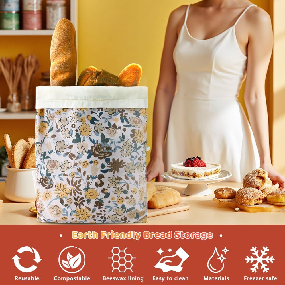 Bread Bags for Homemade bread,2 Pack Sourdough Bread Bags,Beeswax Bread Bags for Bourdough,Reusable Bread Storage