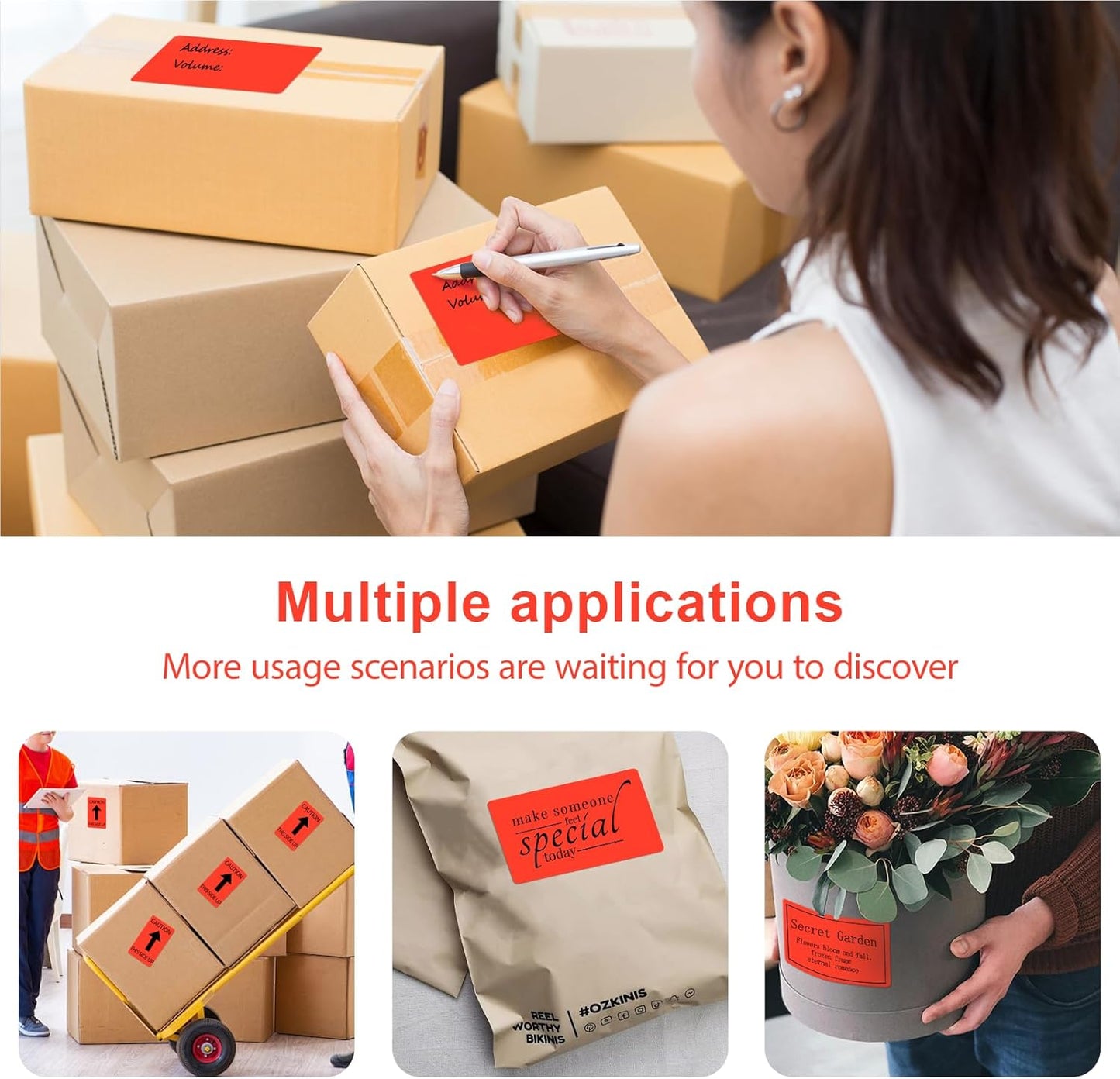 3 X 5 Inch Printable Rectangle Color Coding Labels, 300 Per Roll Adhesive Color Coding Stickers for Bar-Codes, Address, Small Business Labeling, Inventory, Fluorescent Red