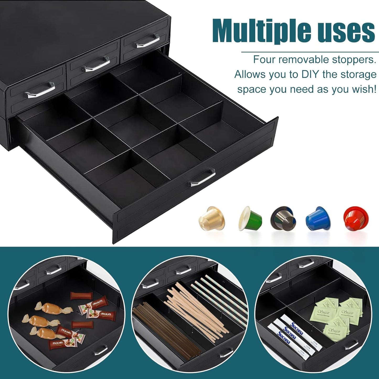 K Cup Holder Drawer 66/88 Pods Capacity, Four Drawers Design for Nespresso Pods Holder, Coffee Pod Holder Compatible With Keurig Pod Organizer&Nespresso/K-Cup/Vertuo Pod Holder, Black