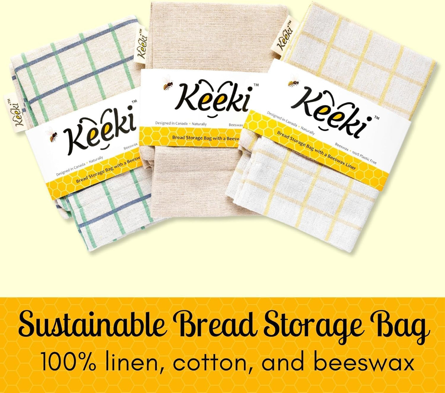 Keeki Bag - The Original Beeswax Lined Bread Bag for Homemade & Sourdough | Reusable Linen Bread Storage | Beeswax Wrap Alternative | Plastic-Free Storage w/Wide Drawstring Closure (Pink)