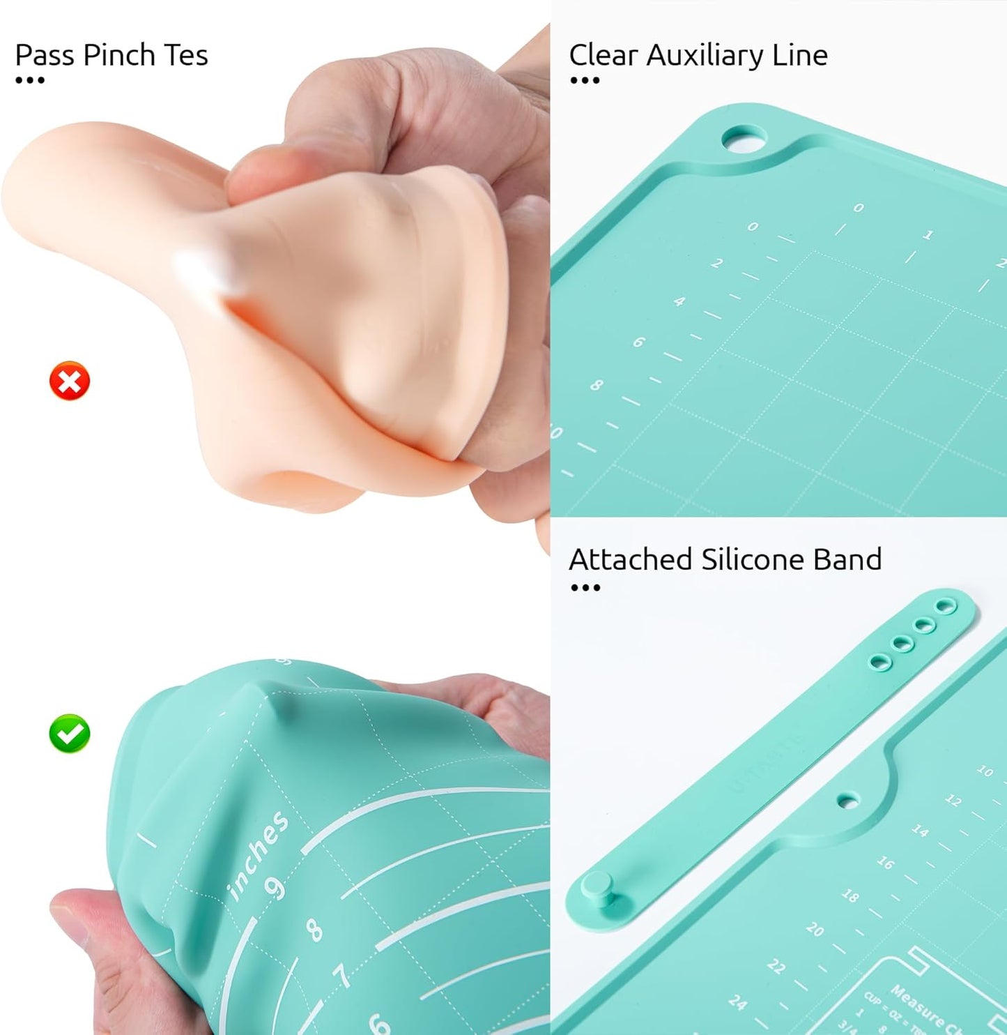 U-Taste 28"x20" Large Pastry Mat: Food-Grade Liquid Silicone Dough Rolling Baking Sheet, Non-Stick Non-Slip for Kneading, Making Pizza, Fondant, Pie with Clear Measurement and Raised Edges (Aqua Sky)