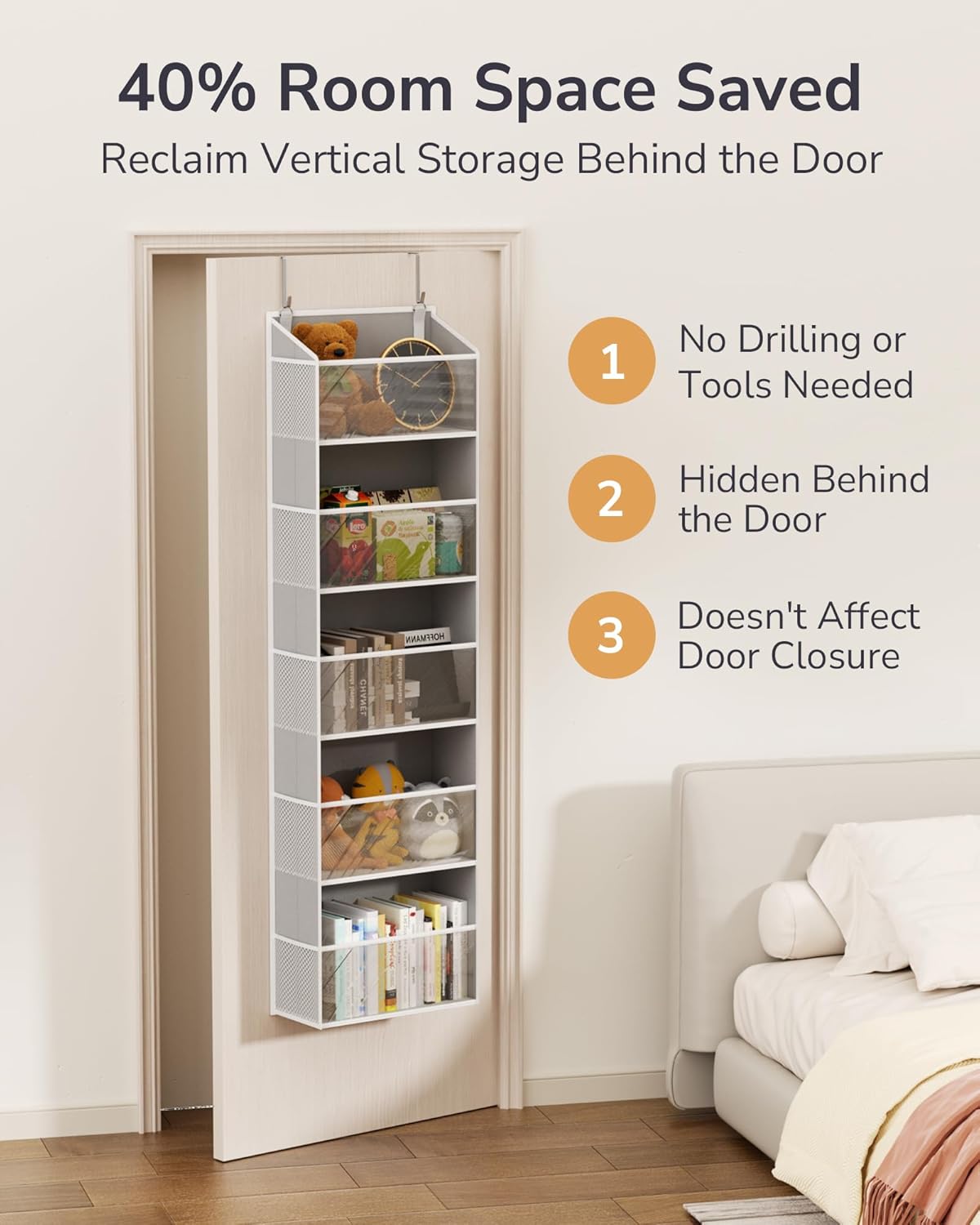 ULG 1-Pack Over Door Organizer with 5 Large Pockets 10 Mesh Side Pockets, 44 lbs Weight Capacity Hanging Storage Organizer with Clear Window for Bedroom Bathroom Kitchen, RV, Camper, Clear