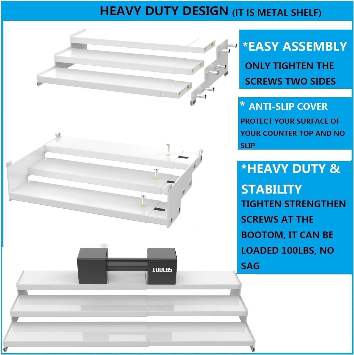 Expandable Spice Rack Storage organizer with 3-Tier step shelf cabinet,seasoning racks organizion.Great for Kitchen countertop shelves,Pantry and more(2Packs/White)