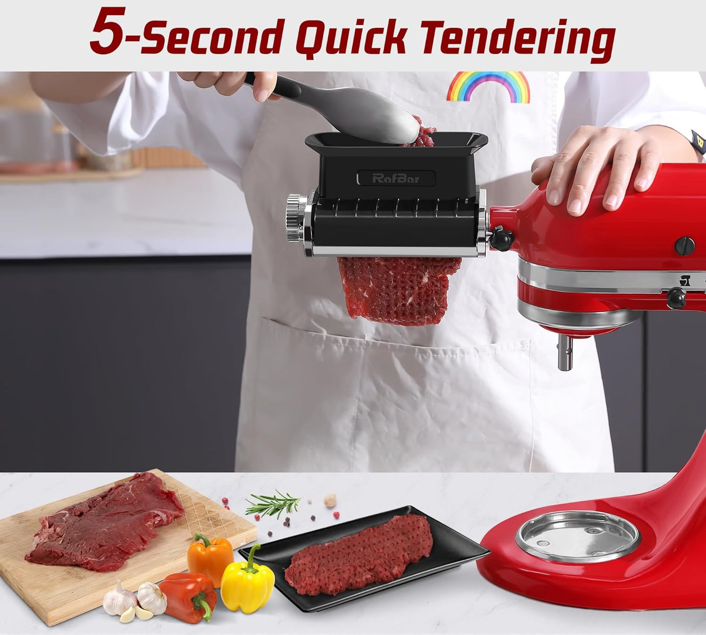 Adjustable Thickness Meat Tenderizer Attachment for Kitchenaid Stand Mixers, Meat Tenderizer Tool, Steak Cuber Processor Accessories for Kitchen aide,Dishwasher Safe