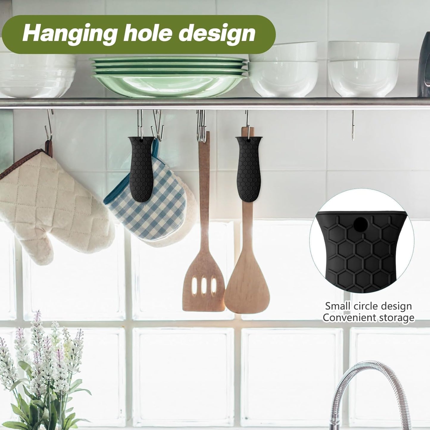 Patelai 2pcs Silicone Handle Cover for Cast Iron Skillet Kitchen Silicone Handles for Pots and Pans Non-Slip Pot Holder Sleeve for Fry Pan Griddles Metal Aluminum Cookware(Black)