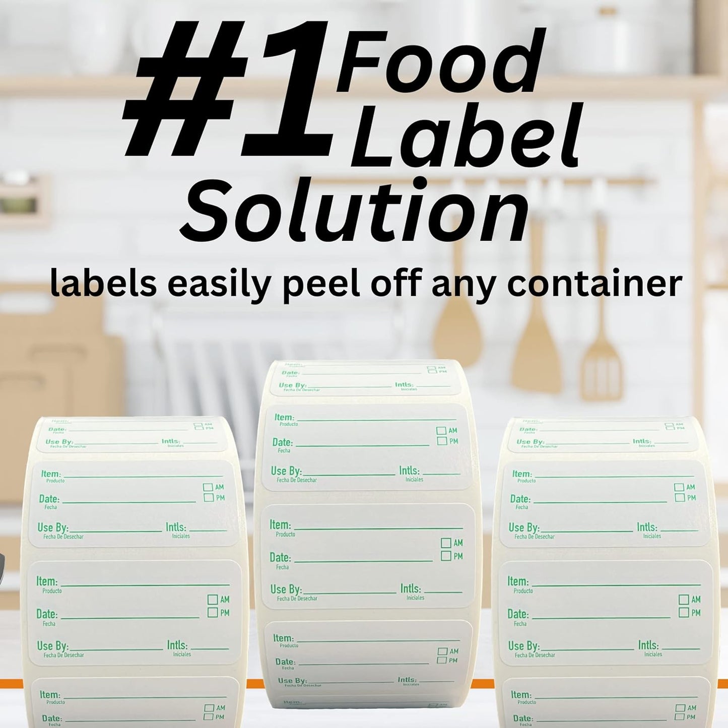2x1 Removable Food Labels for Containers, 1000 Freezer Food Labels Stickers, Bottle Labels for Storage Bins, Sticker Labels for Food Containers, Removable Labels Easy Peel Off (1000, Green)