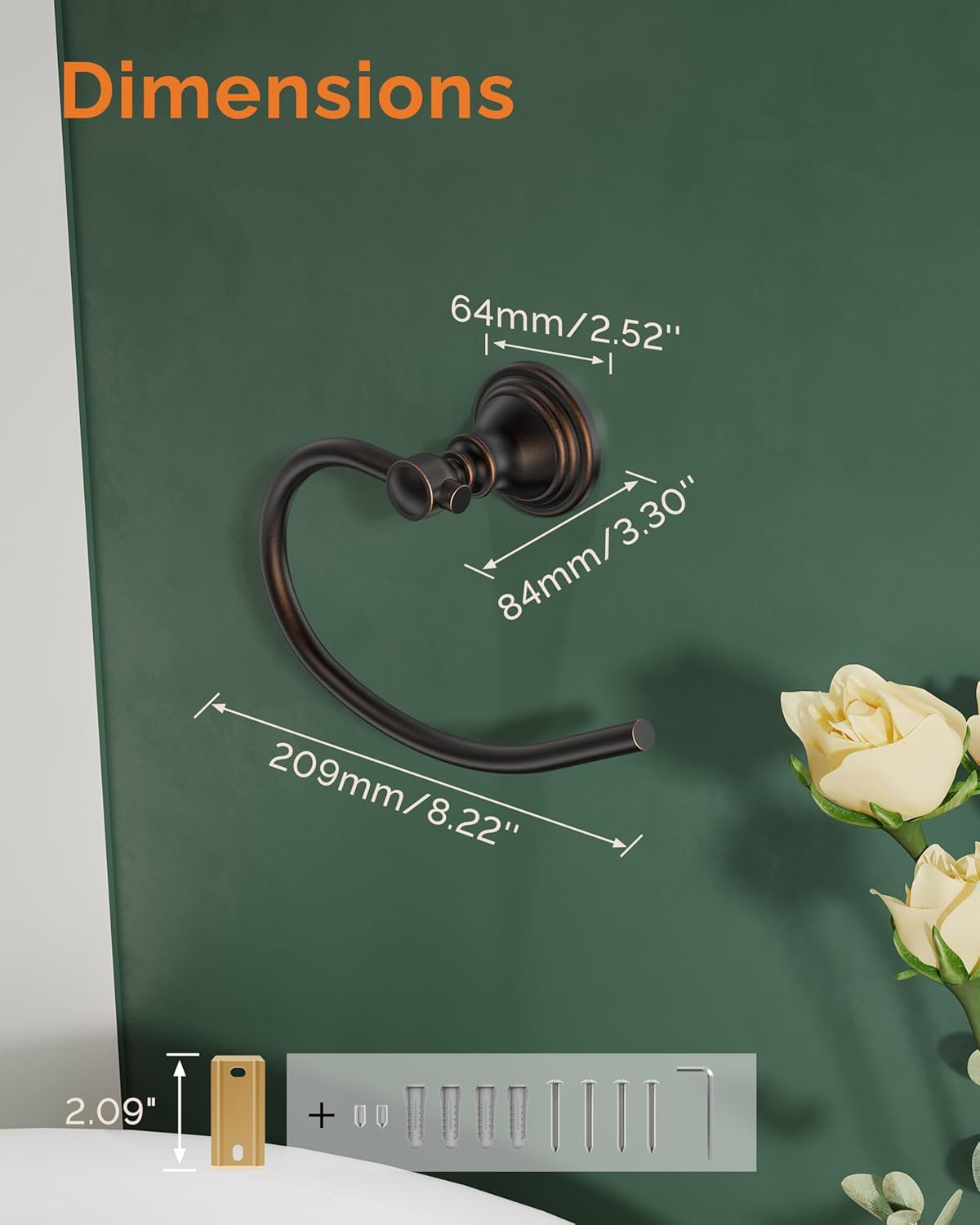 Towel Ring, Stainless Steel Hand Towel Holder for Bathroom Wall Mount, Heavy Duty Towel Hanger for Kitchen, Bath, RV (Oil Rubbed Bronze)