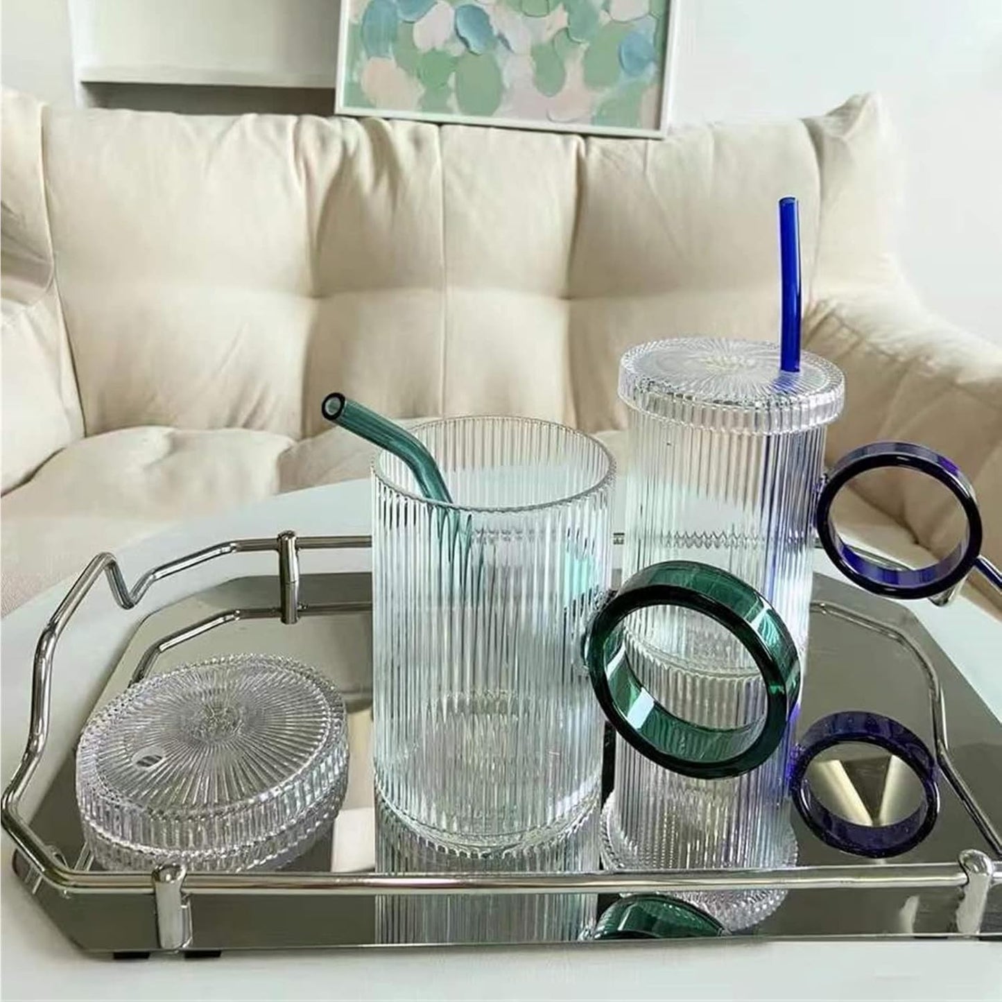 10 Pcs Reusable Bent Glass Drinking Straws,9''x10 mm Colorful Glass Straws for Beverages, Shakes, Milk Tea, Juices,Set of 10 Bent with 2 Cleaning Brushes -Shatter Resistant