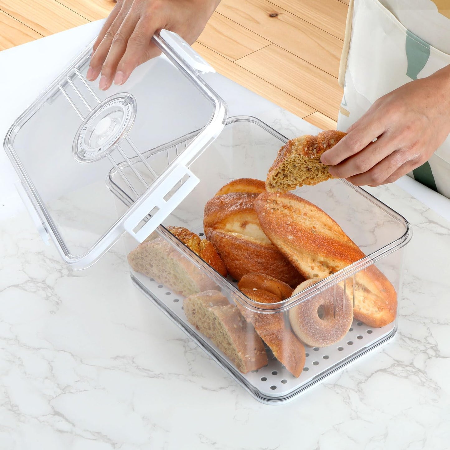 DuraBox Bread Keeper - Large Airtight Container for Homemade Bread - White Plastic Box