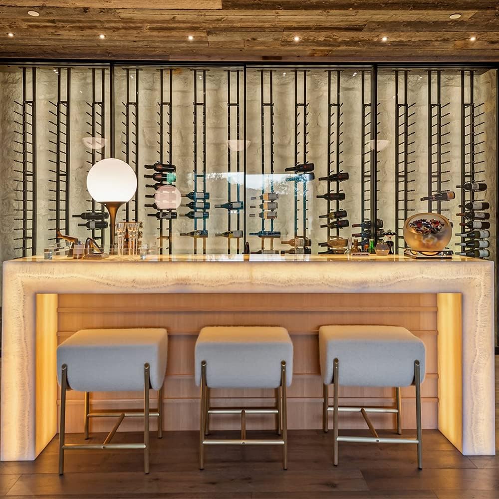 Ultra Wine Racks Floor-to-Ceiling Mount Display (2 Side, Single Deep, Black, Holds 42 Wine Bottles) - Modern Metal Wine Storage for Wine Cellars, Home Bars, Kitchens, and Dining Rooms