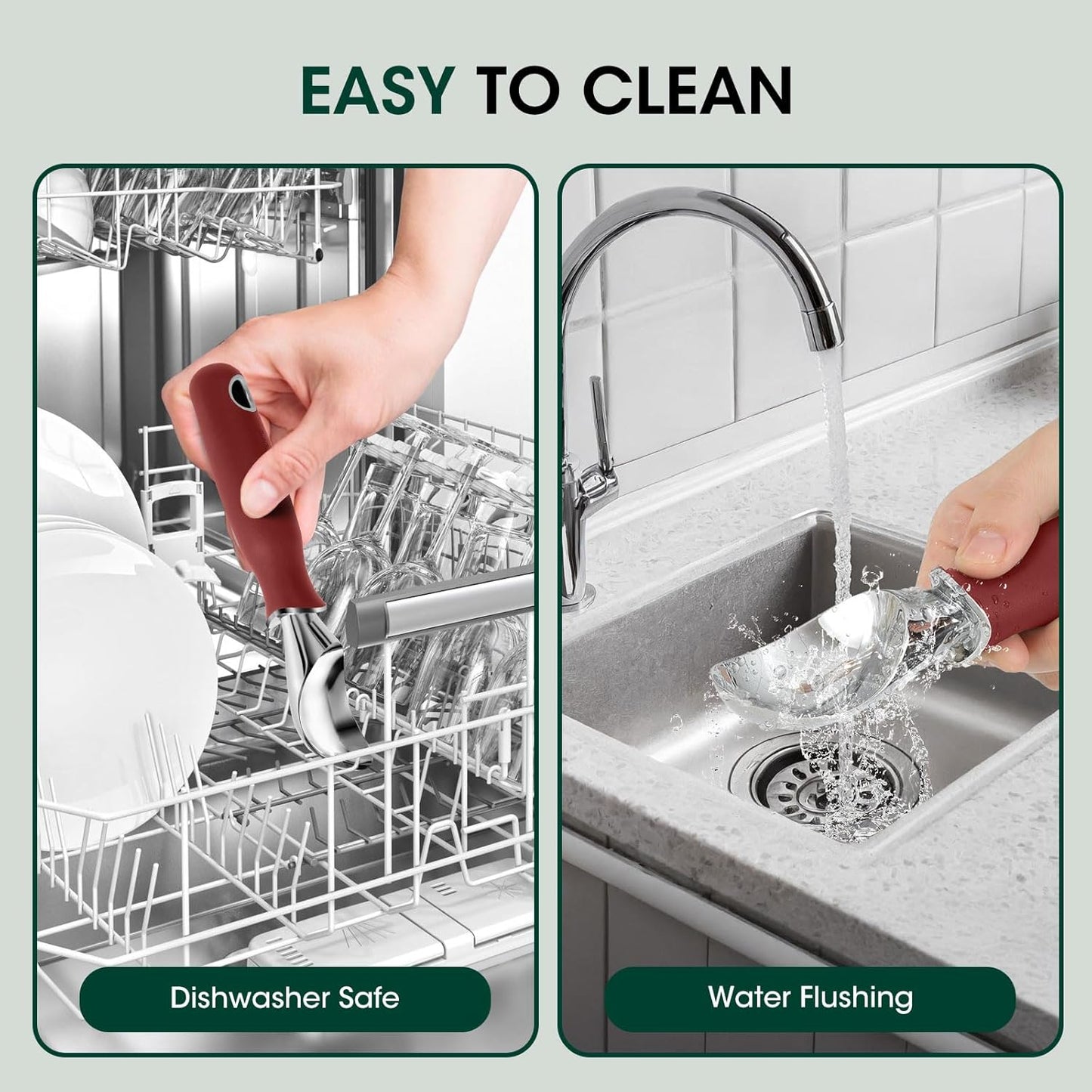 Beneno Heavy Duty Ice Cream Scoop - Upgraded Anti-Fracture Design, Comfortable Grip Long Handle, Effortless Scooping & Dishwasher Safe, Red