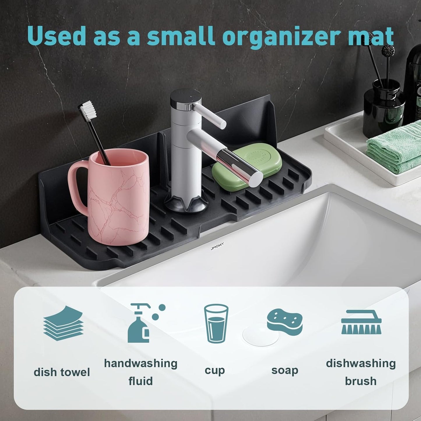 Silicone Kitchen Sink auto Drain Organizer, Kitchen countertop and Sink Splash Guard.Kitchen Sponge Rack and organizing Shelf,Suitable for Cleaning Tools, dispensers, Bottles, Cups (Transparent)