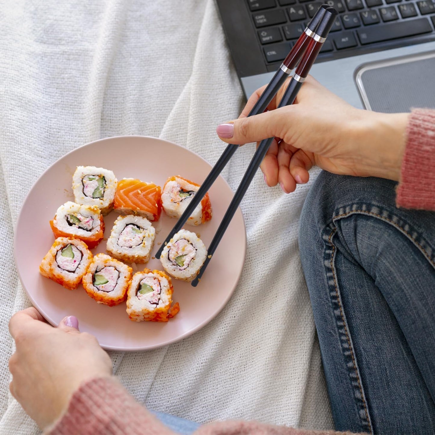 GLAMFIELDS 5 Pairs Premium Chopsticks Reusable Dishwasher Safe 9.5 Inch Fiberglass Chop Sticks Gift Set Non Slip Multi Color