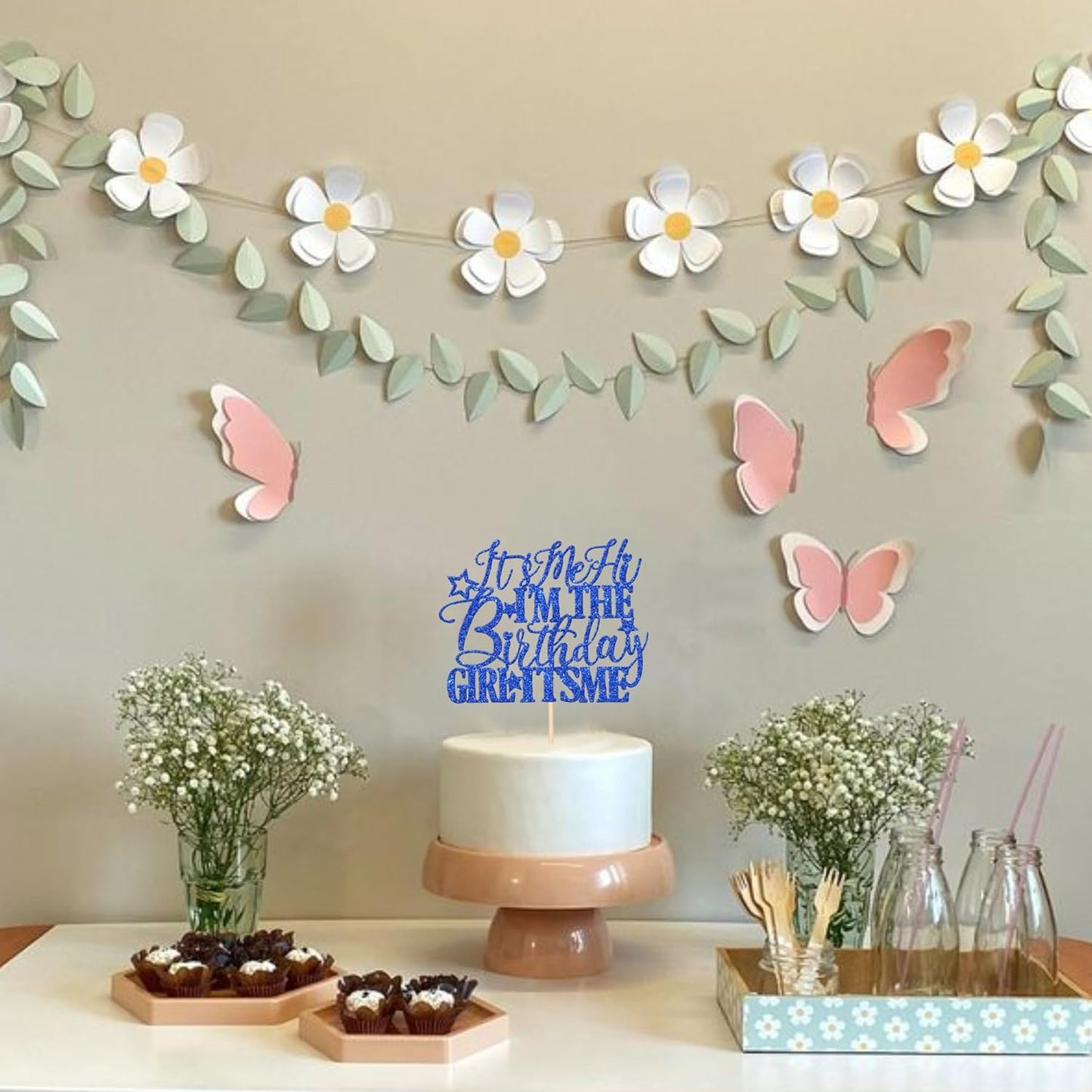 1 PCS It's Me Hi I'm the Birthday Girl It's Me Cake Topper Glitter Go Shawty It's Your Birthday Cake Pick for Funny Hot Pop Music Singer Theme Girls Birthday Party Cake Decorations Supplies Blue