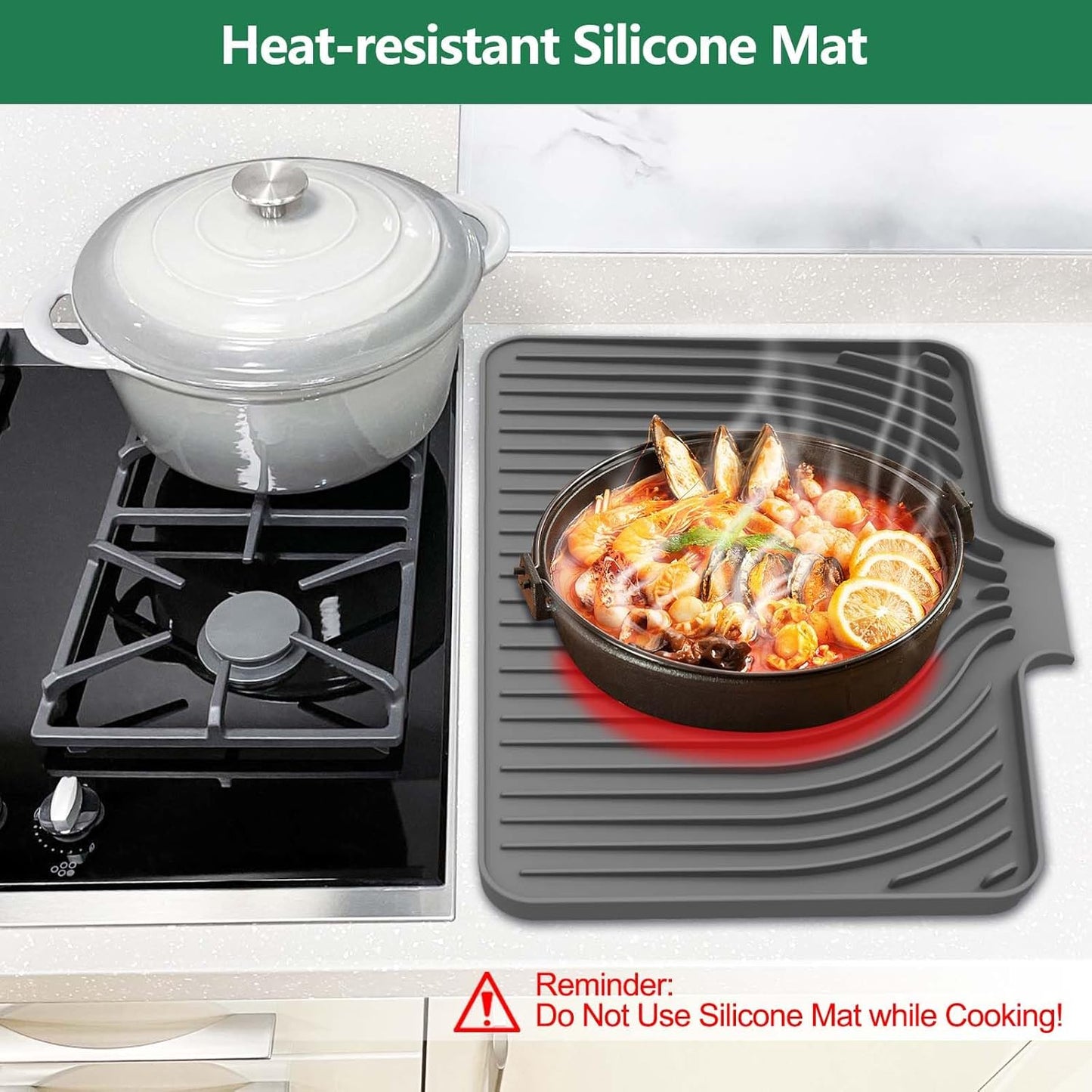 GUUKIN Silicone Dish Drying Mat, 17.7" x 11.8 " Drying Matt Kitchen Counter, Dish Drying Rack Mat, Easy Clean Pad for Countertop Protection, Multi-Functional Use (Grey)