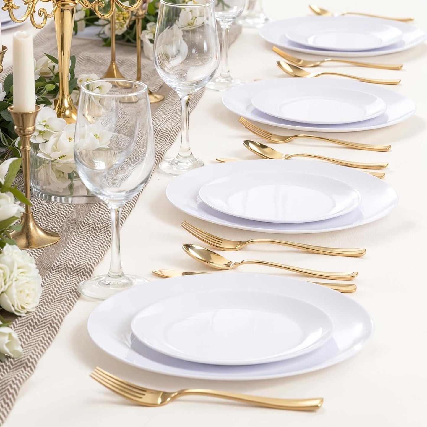 PULOTE 200 Pieces White Plastic Plates Disposable - Include 100PCS 10 inch Dinner & 100PCS 7 inch Dessert Plates, Ideal for Party & Wedding