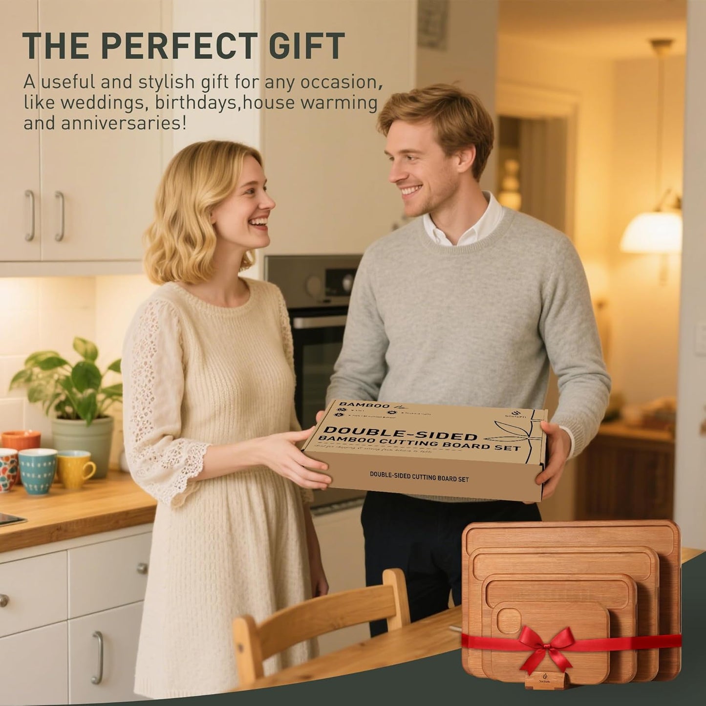 4 Packs Bamboo Cutting Board Set with Holder Over Sink Chopping Board Christmas Xmas Birthday Day Gifts Ideas Grandmother Gigi Granny Nana Glamma Mawmaw Yaya Abuela Abuelita Mamaw Mimi Nonna Oma Meme