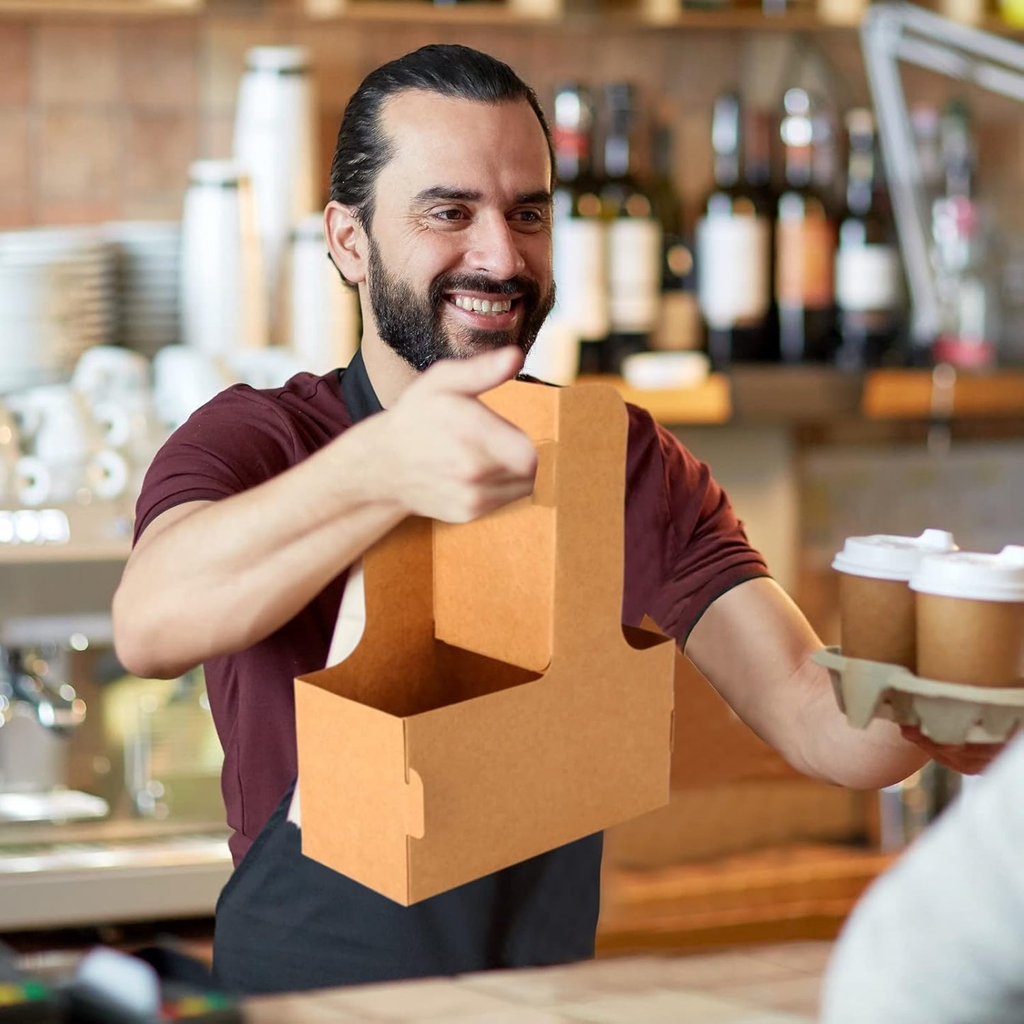 Nuogo 100 Pack 2 Cup Drink Carrier Handled Drink Carrier Holder Disposable Cup Holder Paper Cup with Handle Take Out to Go Coffee for Restaurants Food Delivery