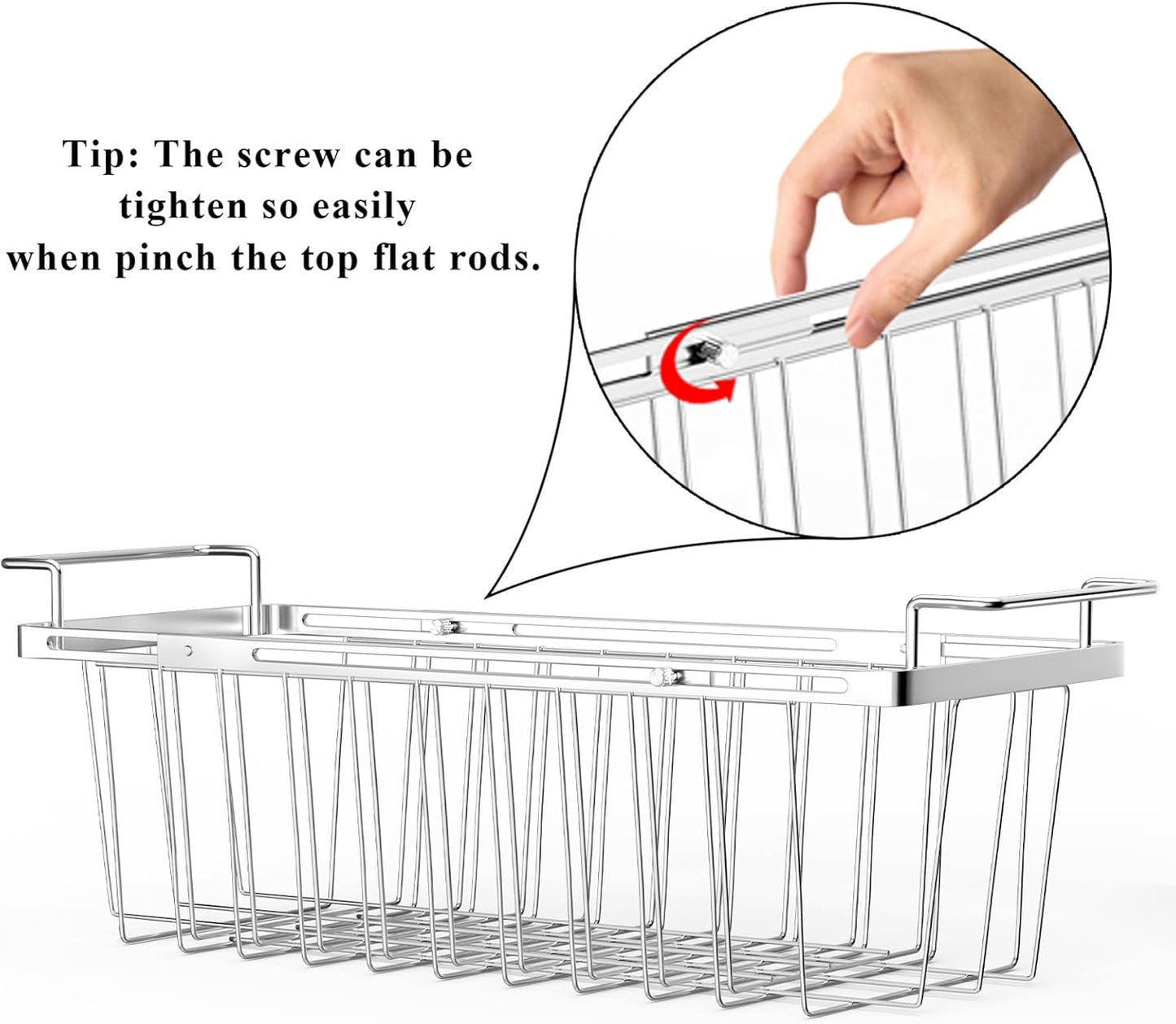 Orgneas Freezer Baskets for Chest Freezer, Capacity Expandable Deep Freezer Organizer Bins Adjustable From 16.5" to 26.5" Stainless Steel Wire Basket Storage with Hanging Handles