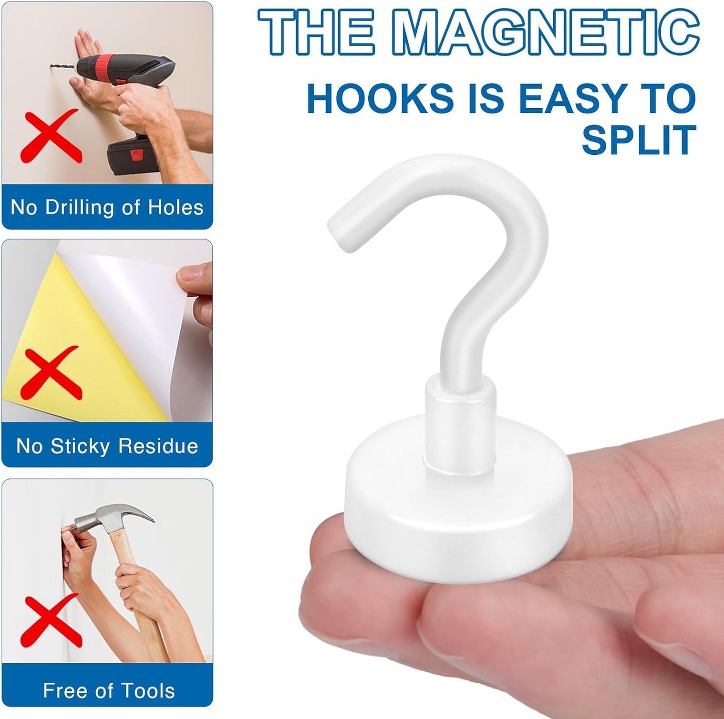 LOVIMAG Cruise Ship Essentials, 110Lbs Cruise Door Magnets, White Cruise Magnetic Hooks, Magnetic Hooks Heavy Duty for Hanging Celling, Grill, Refrigerator Kitchen-6 Pack