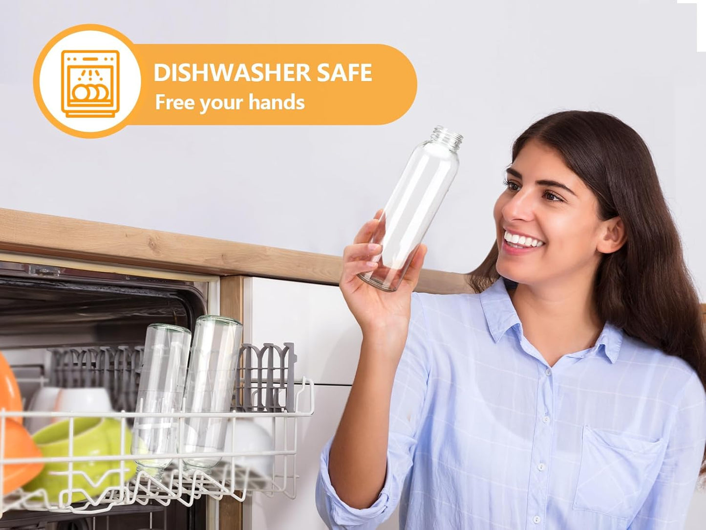 Zukro Glass Water Bottles with Lids 18 oz, Reusable Clear Juice Bottles Stainless Steel Airtight Cap for Juicing, 100% Leak Proof Juice Drinking Jar With Sleeve for Refrigerator, BPA Free, Set of 12