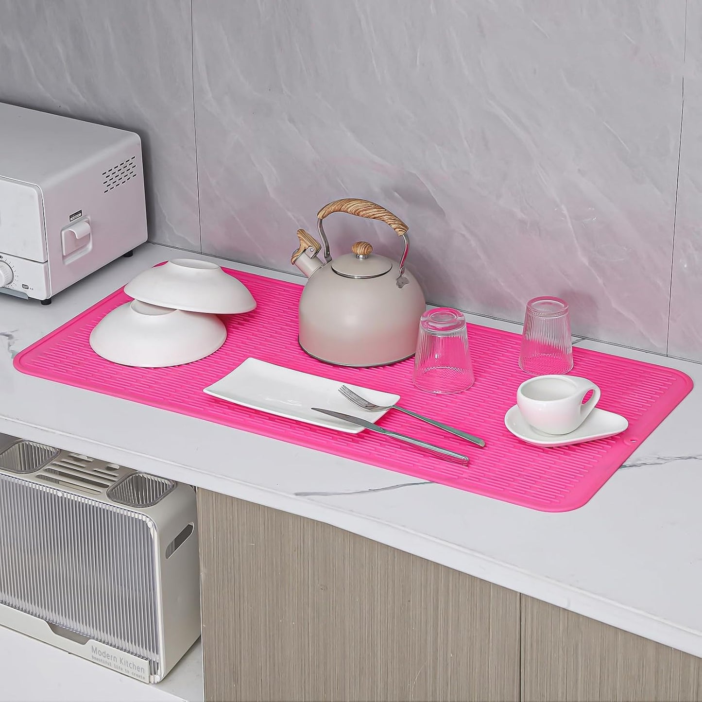 Silicone Dish Drying Mat for Multiple Usage,Easy clean,Eco-friendly,Heat-resistant Silicone Mat for Kitchen Counter or Sink,Refrigerator or Drawer Liner Rose 5XL 36inches x 18inches