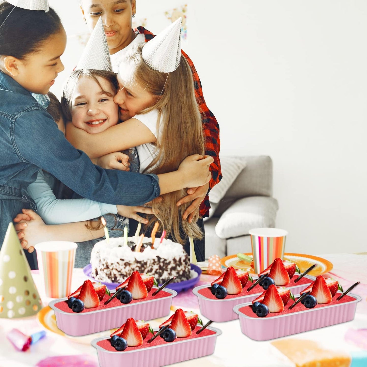 LNYZQUS 6.8oz Mini Loaf Pans with Lids 100 Pack, Rectangle Aluminum Pans Mini Cake Tins,Disposable Baking Pan Small Cake Containers for Brownie Bread Cheesecake-Pink