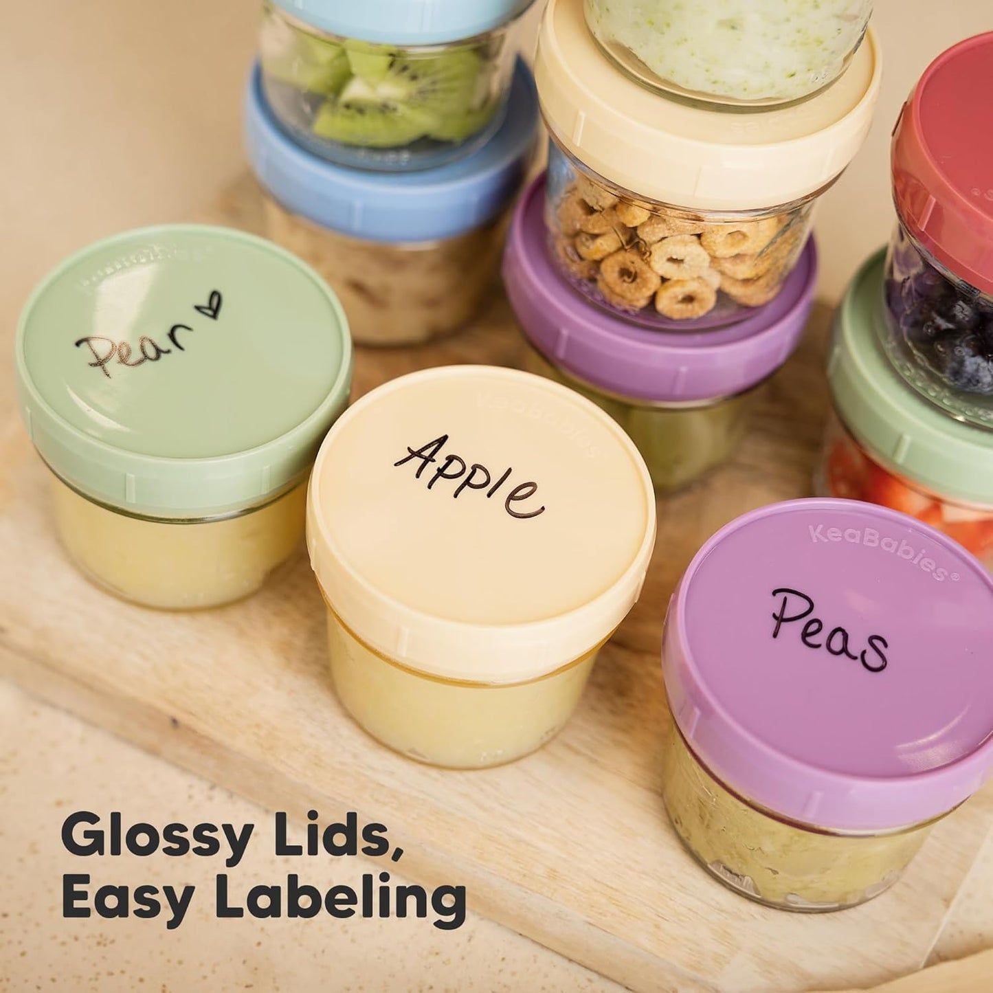 KeaBabies 12pk 4oz Glass Baby Food Containers with Lids - Leak-Proof, Microwavable Small Glass Jars, Baby Purees & Toddler Snack Storage Containers, BPA-Free, Dishwasher & Freezer Safe (Nord)