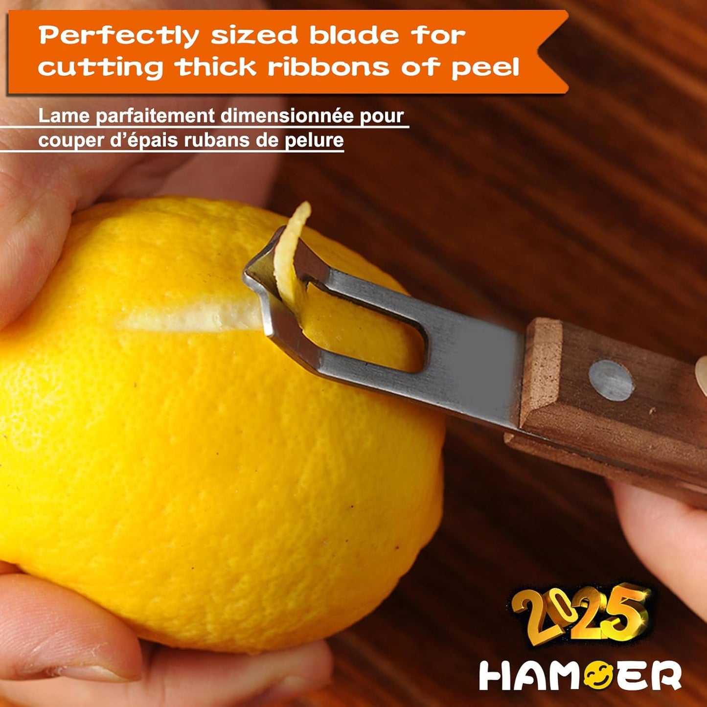 Citrus Lemon Zester & Channel Knife Tool for Kitchen Bar, Stainless Steel Blade, Ergonomic Design, Wooden Handle & Rubber & Plastic Handle Set Tool