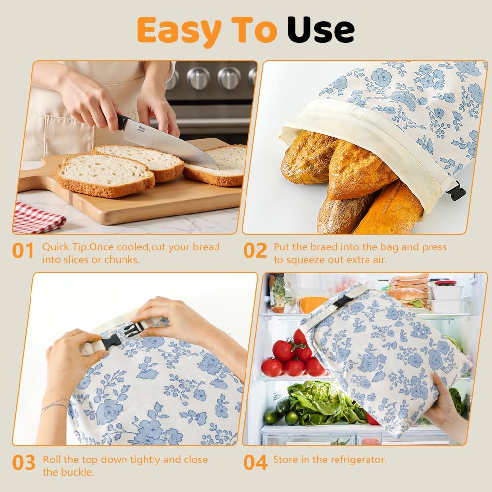 Bread Bags for Homemade bread,2 Pack Sourdough Bread Bags,Beeswax Bread Bags for Bourdough,Reusable Bread Storage