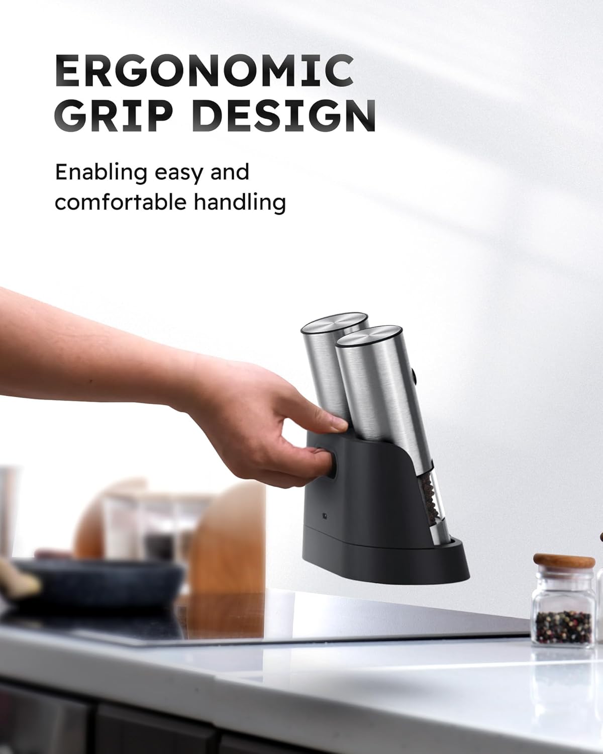 FORLIM Electric Salt and Pepper Grinder Set, USB Rechargeable Automatic Salt and Pepper Grinder Set with Upgraded Base, One Handed Operation Refillable Mill with Light, Adjustable Coarseness - 2 Mills