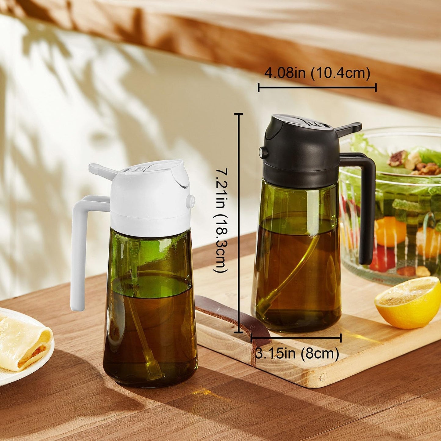 TrendPlain - Original 16oz/470ml Olive Oil Dispenser Bottle for Kitchen Gadgets and Air Fryer Accessories - Olive Oil Sprayer for Cooking w/Stickers - Black&Peach