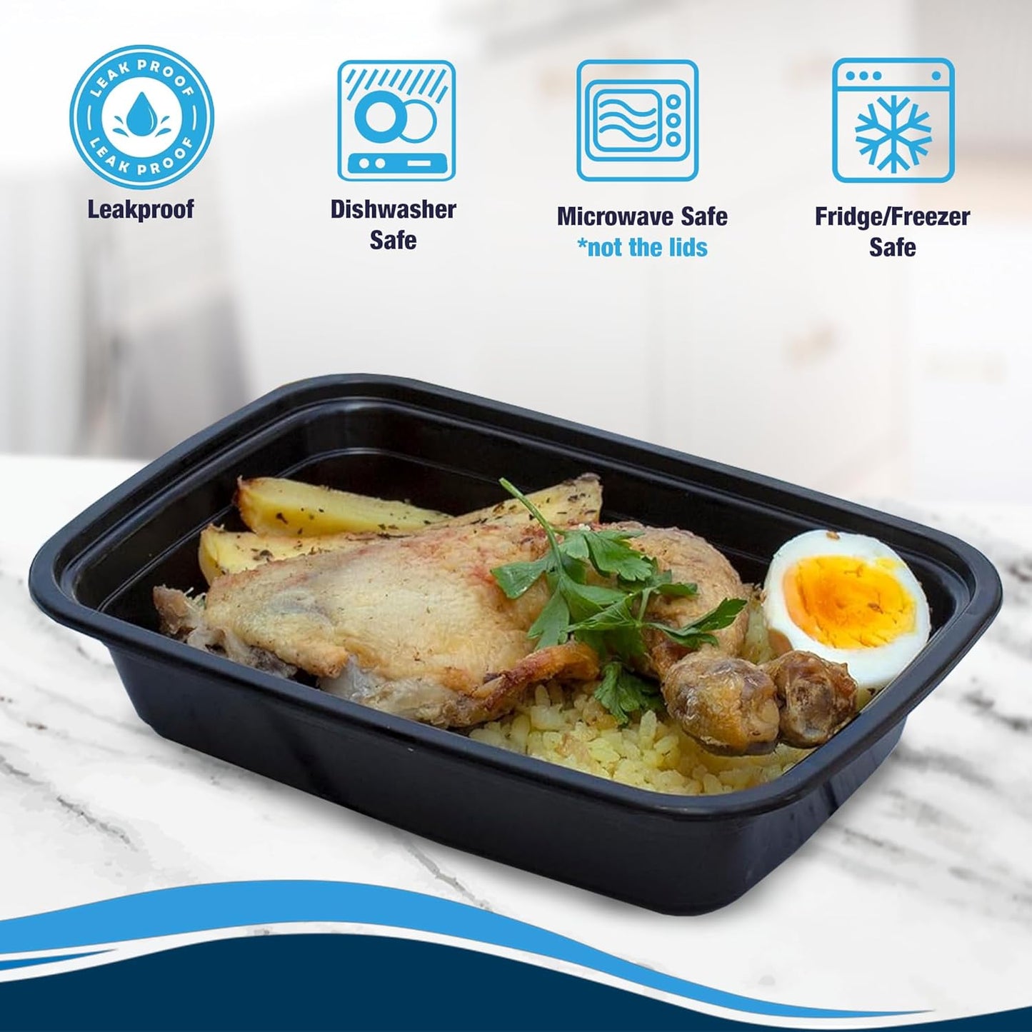 Ruthy's Outlet Meal Prep Containers W/Lids -Square Food Storage – BPA-Free| Stackable | Microwave | Freezer & Dishwasher Safe | Reusable Lunch Bento Box Portion Control & Planning (50 Pack, 32 oz)