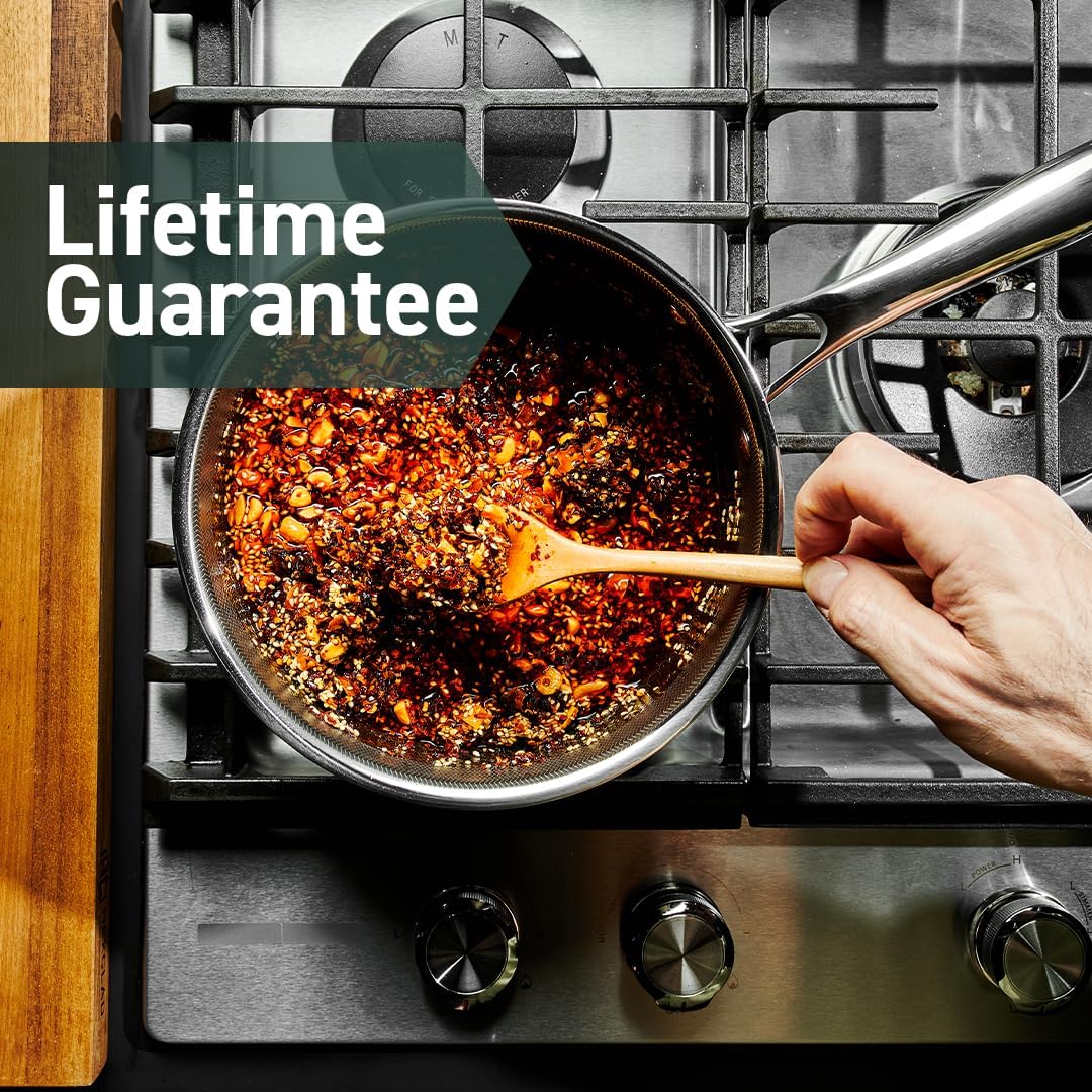 HexClad Hybrid Nonstick 3-Quart Saucepan with Tempered Glass Lid, Stay-Cool Handle, Dishwasher-Friendly, Oven-Safe Up to 900°F, Induction Ready, Compatible with All Cooktops