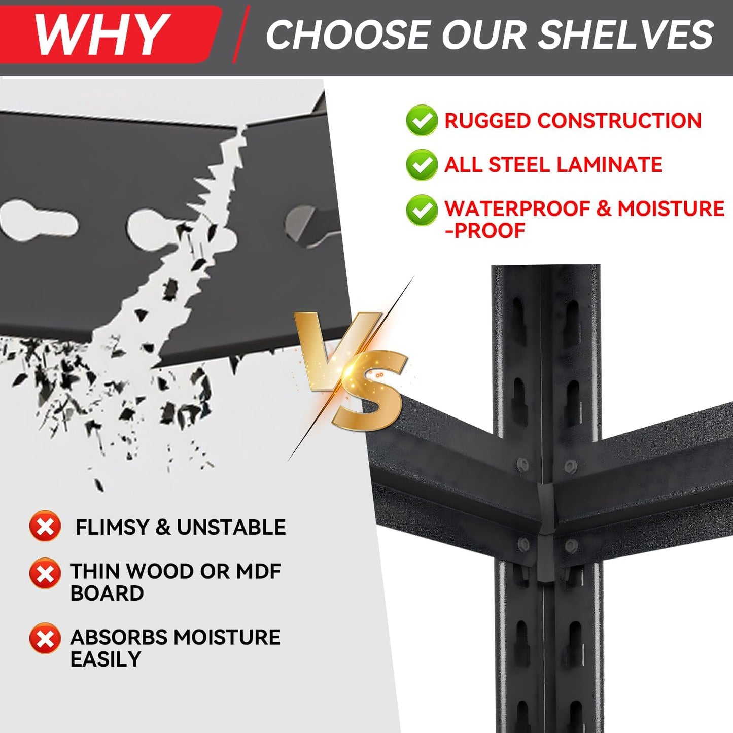 3-Shelf Metal Storage Shelves, 660 lbs Garage Shelving Unit, Heavy Duty Storage Rack, Adjustable Industrial Shelving, 34" W x 18" D x 31.5" H for Kitchen Pantry Basement, Black