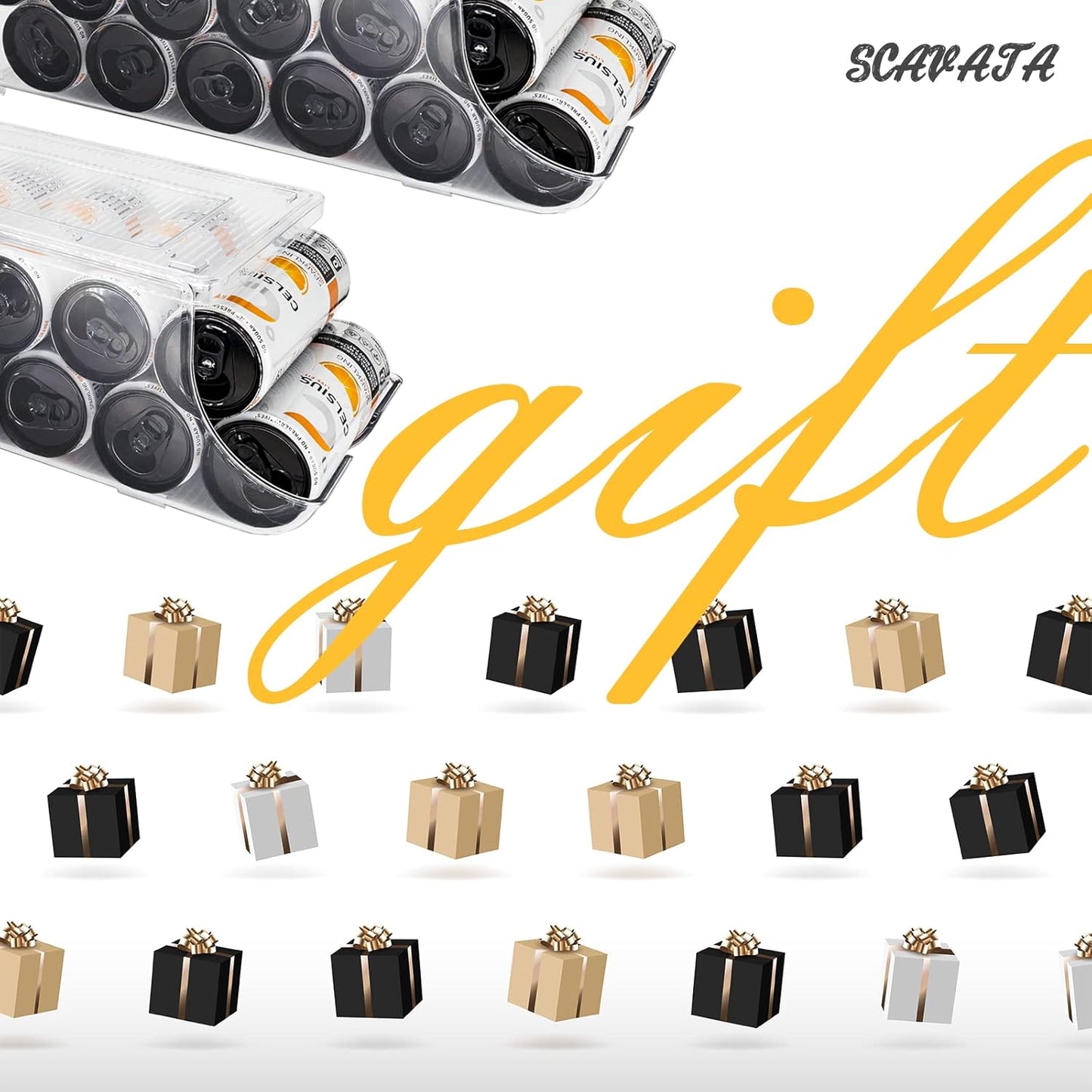 2 Pack Skinny Can Organizer for Refrigerator, Stackable Tall Skinny Soda Pop Can Holder Dispenser with Lid for Fridge Pantry Rack Freezer, Clear Plastic Storage Bins-Holds 12 Slim Cans Each