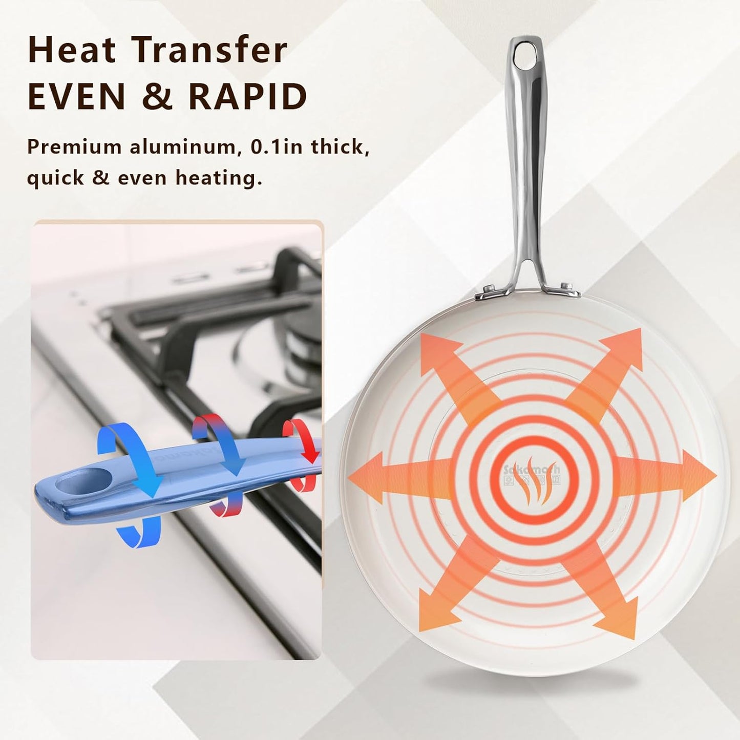 8" Ceramic Nonstick Frying Pan, Small Skillet, Cooking Pan Non Toxic with Stay Cool Handle for Induction, PTFE & PFAS & PFOA Free, Dishwasher/Oven Safe, White