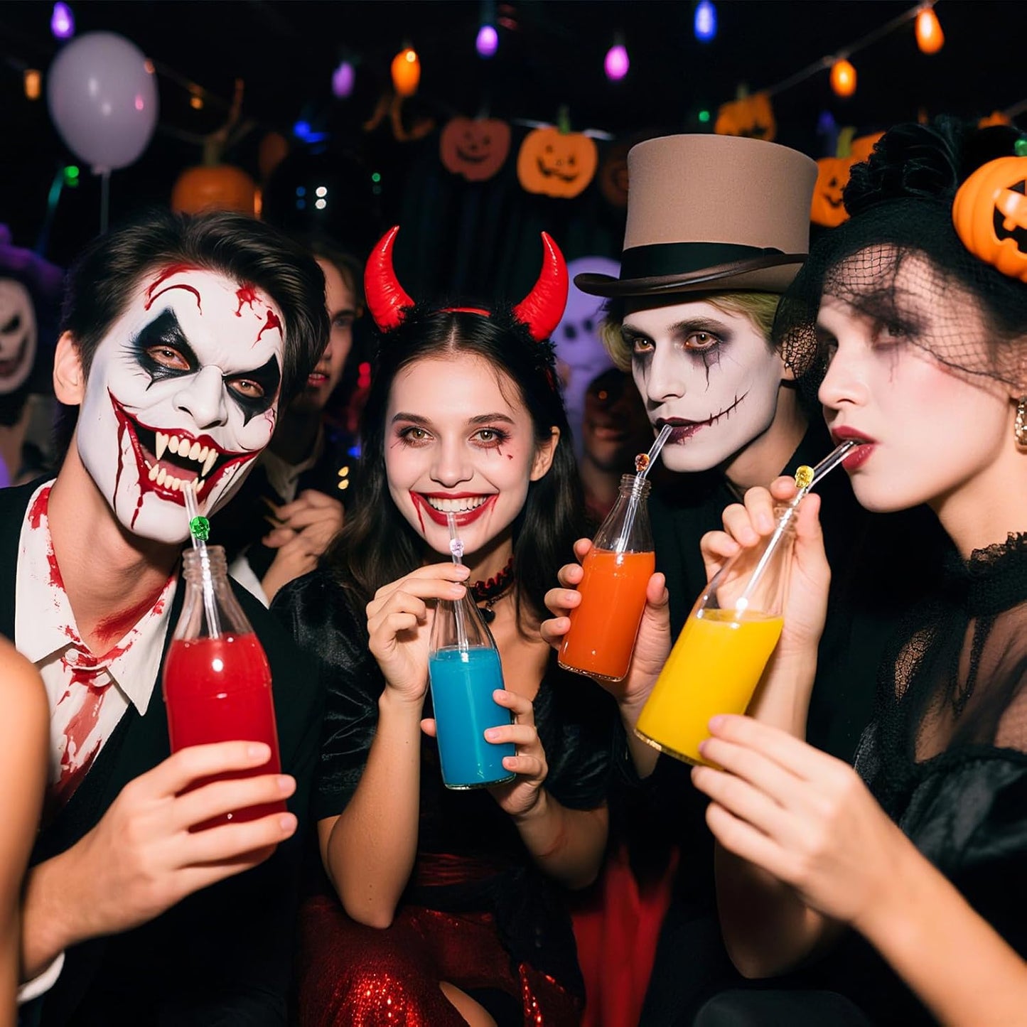 Fun Halloween Glass Straws with Charms Cute - Clear Straws Reusable: Royal Purple Limited Edition Bent 8mm 9 inch Borosilicate Set, BPA Free for Hot & Cold Drinks, Fits 16oz & 20oz Tumblers