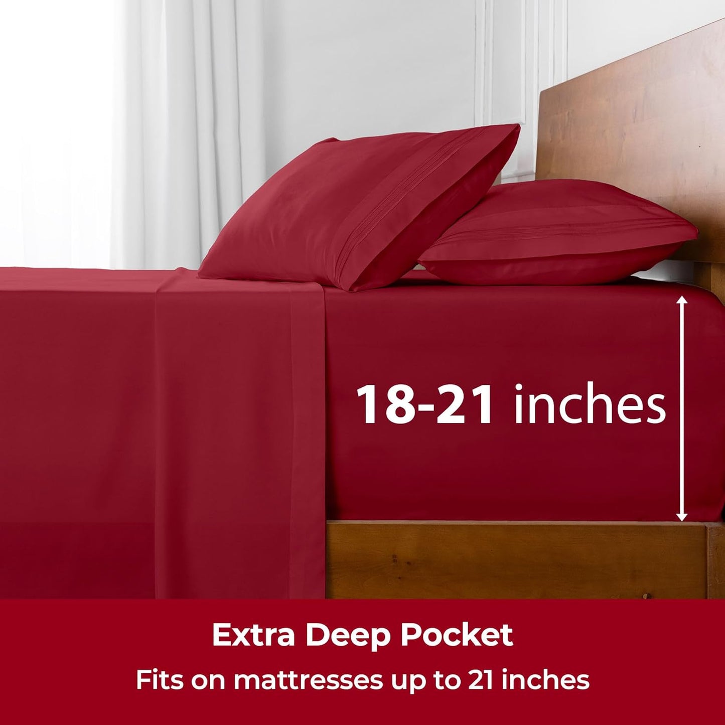 Mellanni Extra Deep Queen Sheets - 4 PC Iconic Collection Bedding - Hotel Luxury, Ultra Soft, Cooling Bed Sheets - Wrinkle, Fade, Stain Resistant (Queen, Brick Red)