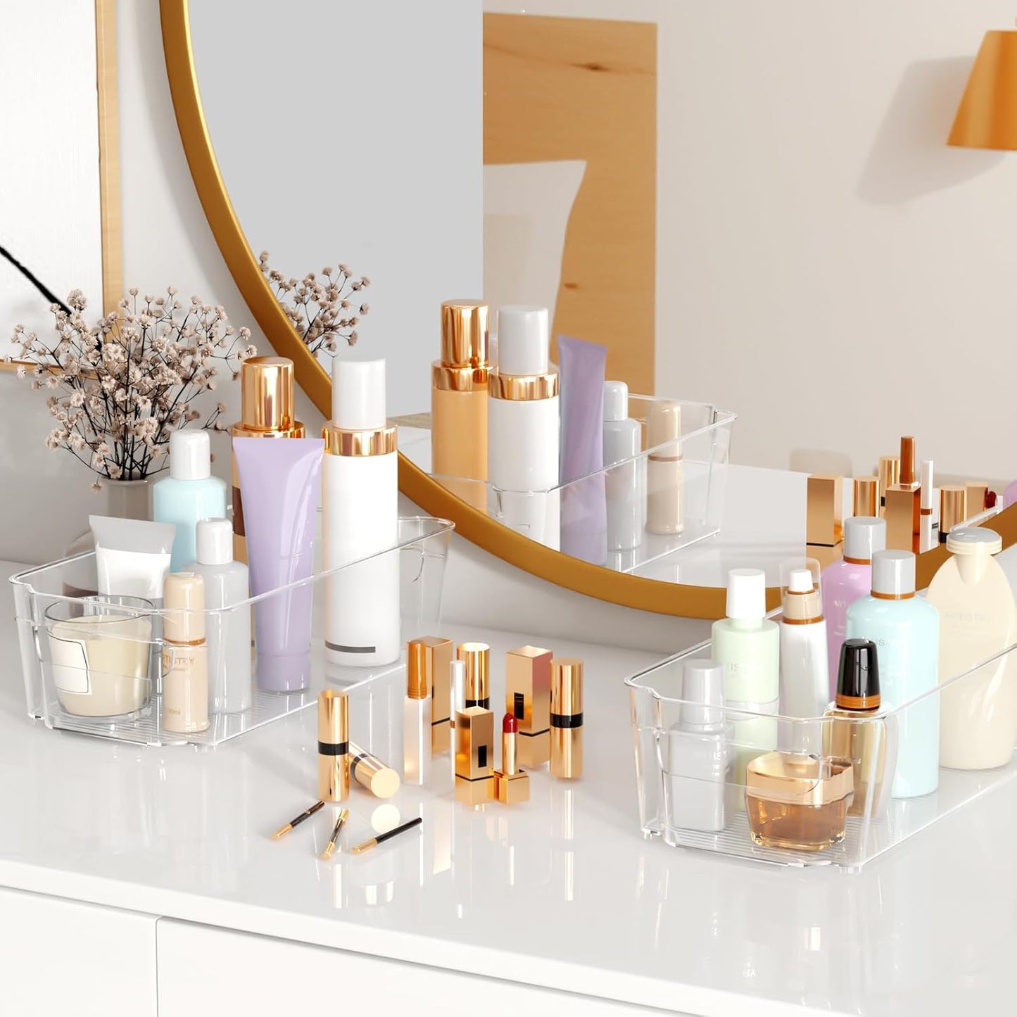 Clear Fridge Organizer, Refrigerator Organizer Bins with Handle, Freezer, Kitchen Cabinet, Pantry Organization, BPA Free Fridge Organizers (12.4 inch 4 Pack)