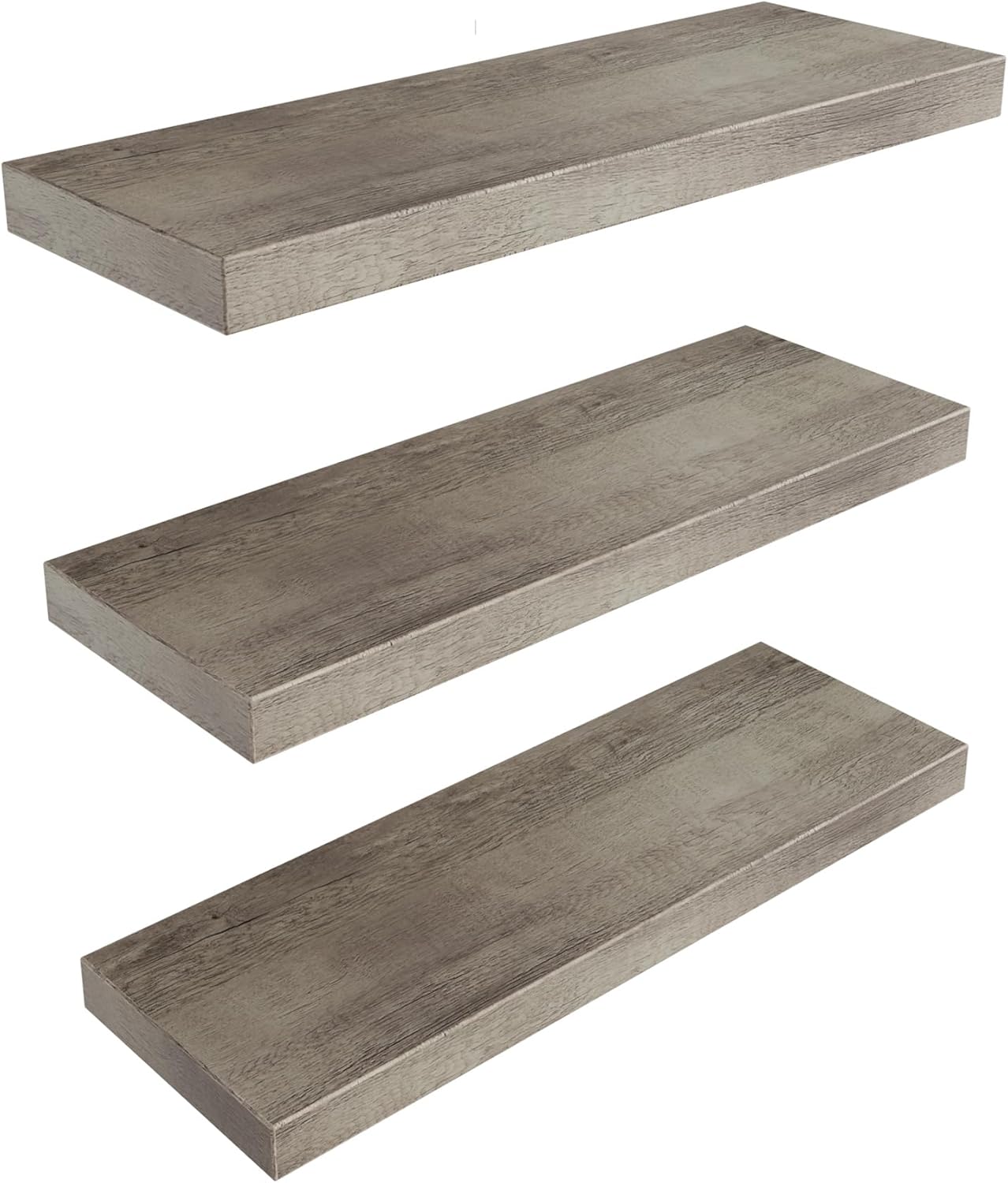Colima Floating Shelves for Grey Wood Wall Shelf for Bedroom, 24 Inch Wall Mounted Floating Shelves for Bathroom Living Room Kitchen Office, 1.5" Thick Floating Book Shelves for Wall, Set of 3