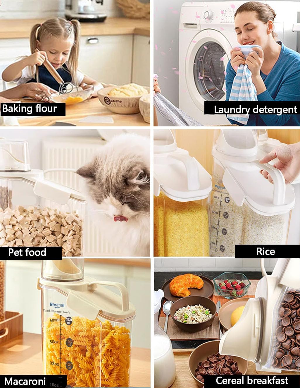 Cereal Containers Storage,2L Airtight Large Dry Food Storage Containers with Pouring Spout, Measuring Cup for Flour and Grain,BPA Free Plastic Dispenser ((1pcs) White-67oz)