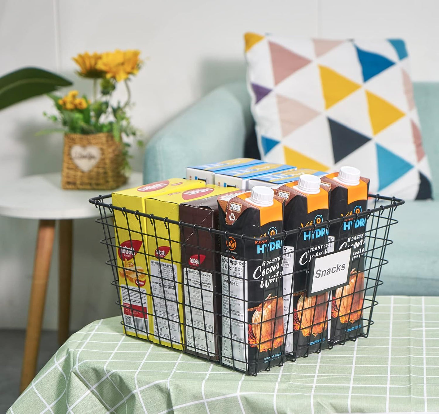 【Extra Large】 Wire Handmade Basket 4 Packs, Kitchen Bathroom Storage, Household Goods Storage, Wardrobe Basket,Silver