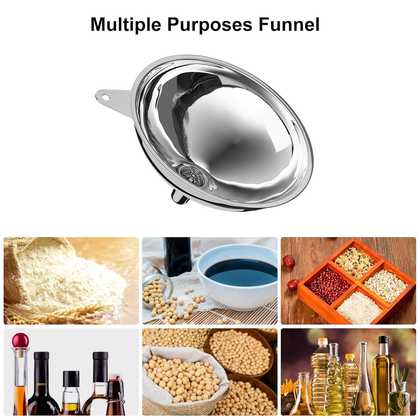 Stainless Steel Large Funnel (5.7"" X 0.55"" Mouth), Metal Funnel for Bottle Filling, Food Funnel for Oil, Juice, Wine, Coffee, Honey, Milk(Without Filter)