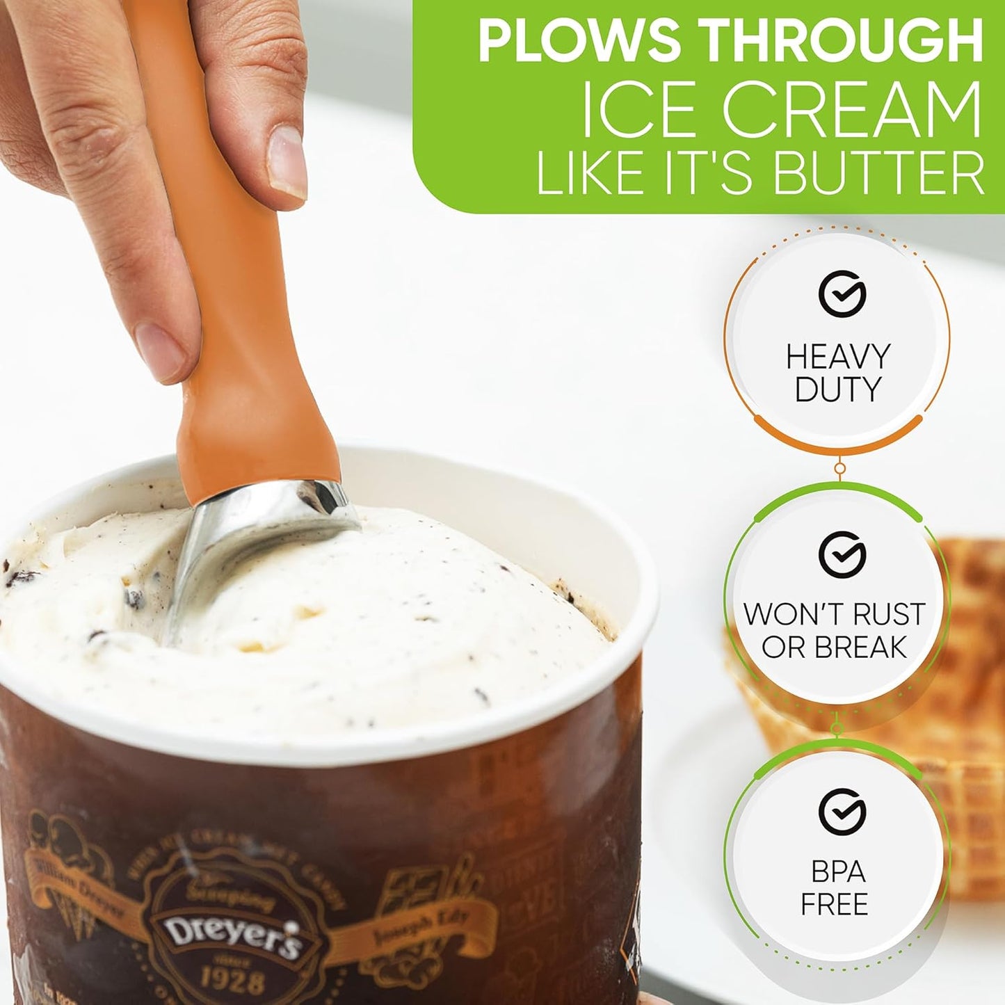 Spring Chef Ice Cream Scoop with Soft Grip Handle, Professional Heavy Duty Sturdy Scooper, Premium Kitchen Tool for Cookie Dough, Gelato, Sorbet, Mango