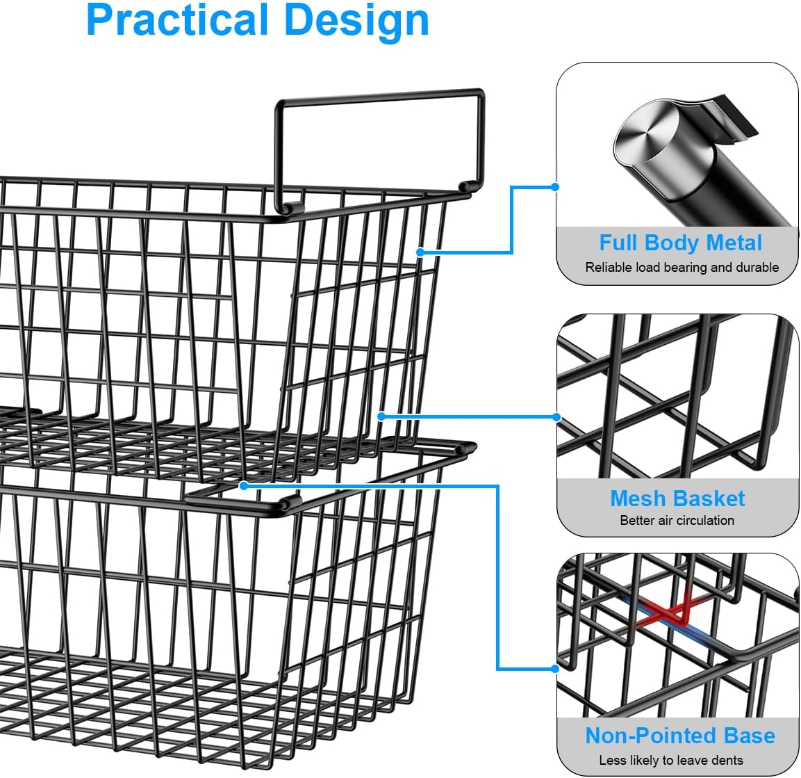 Orgneas Freezer Organizer Bins, 4 Pcs Stacking Chest Freezer Baskets for 7.0 Cu.Ft Deep Freezer Add Space Sort Store Frozen Food, Easy Reach From Bottom Freezer Storage Baskets with Large Capacity